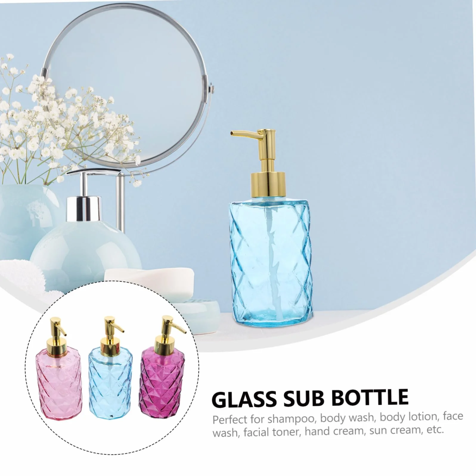 IMIKEYA 3piezas Botellas de Vidrio con Pulsador Botella de Champú para Baño Soporte para Almacenar Champú para Baño