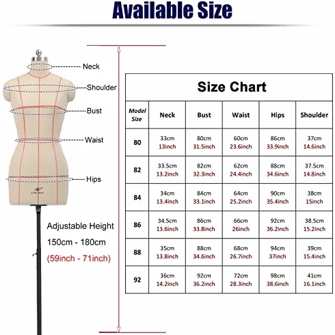 Maniquí de costura con torso de medio cuerpo y brazos ajustables – Modelo de sastre para principiantes y profesionales