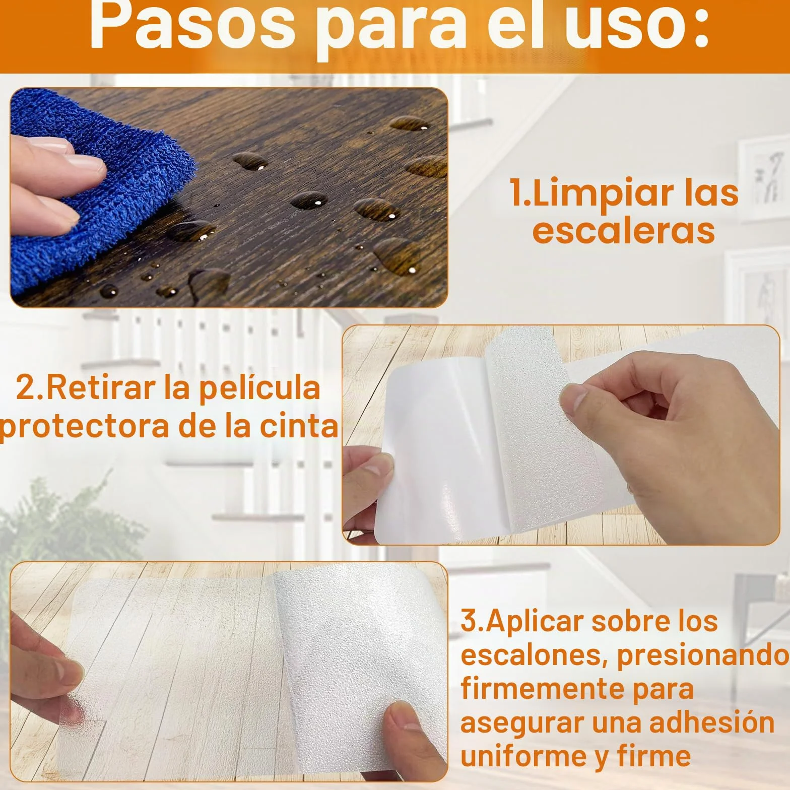 Alfombrillas antideslizantes para escaleras, 15 unidades, protección antideslizante, autoadhesiva, transparente, banda antideslizante para escalones de madera y suelos (10 x 60 cm)