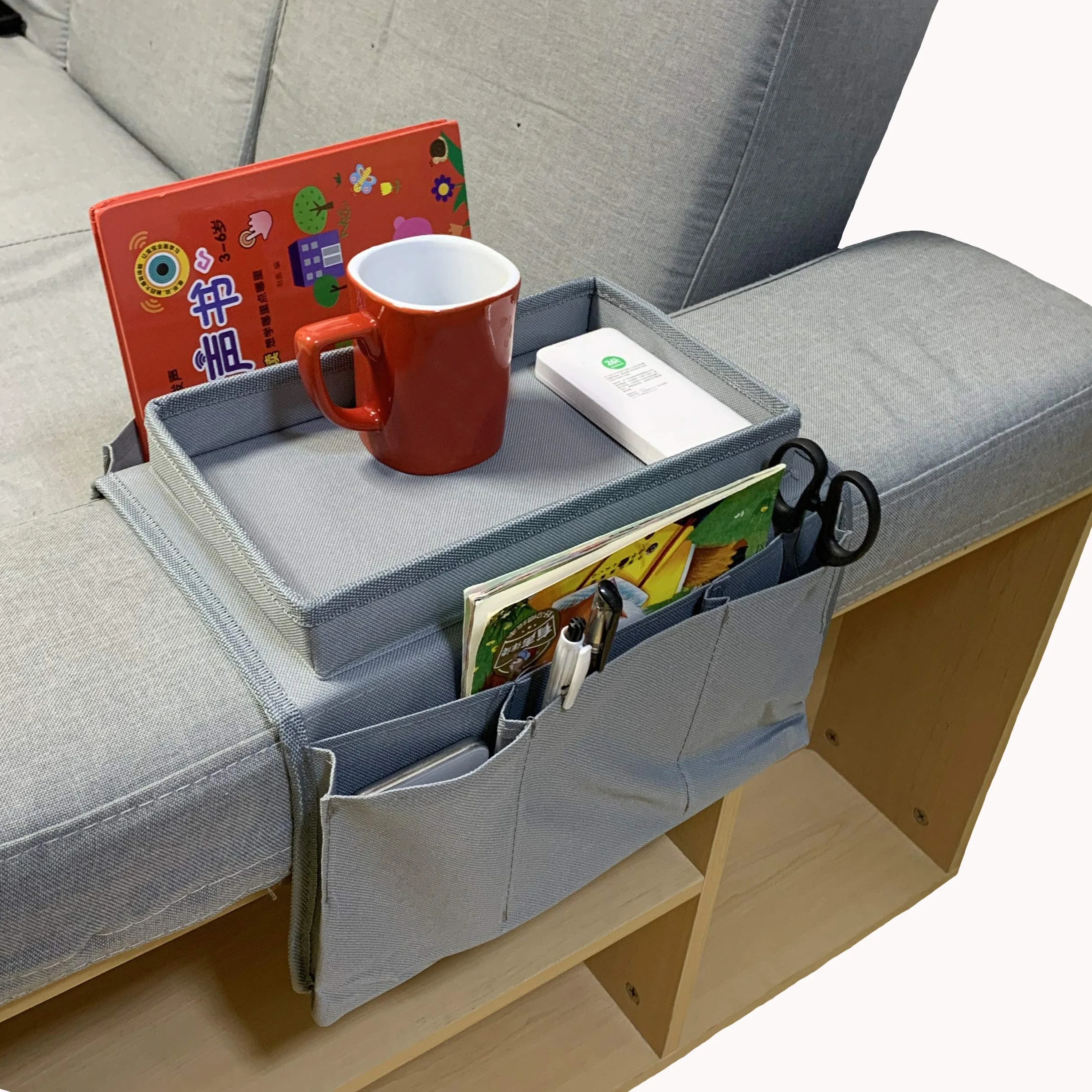 Organizador de reposabrazos para sofá Caddy TV, soporte almacenamiento teléfono, tabletas, revistas, libros, gafas