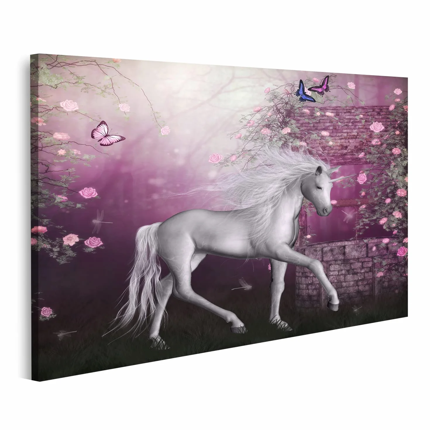 Primer cuadro sobre lienzo unicornio fantasía habitación infantil póster, lienzo mural