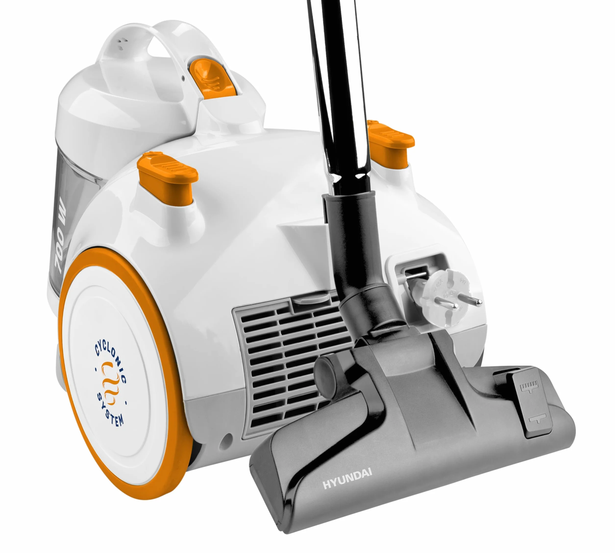 Hyundai HYUVC009 - Aspirador sin bolsa (700 W, 1,5 L, 80 decibelios), color blanco y naranja