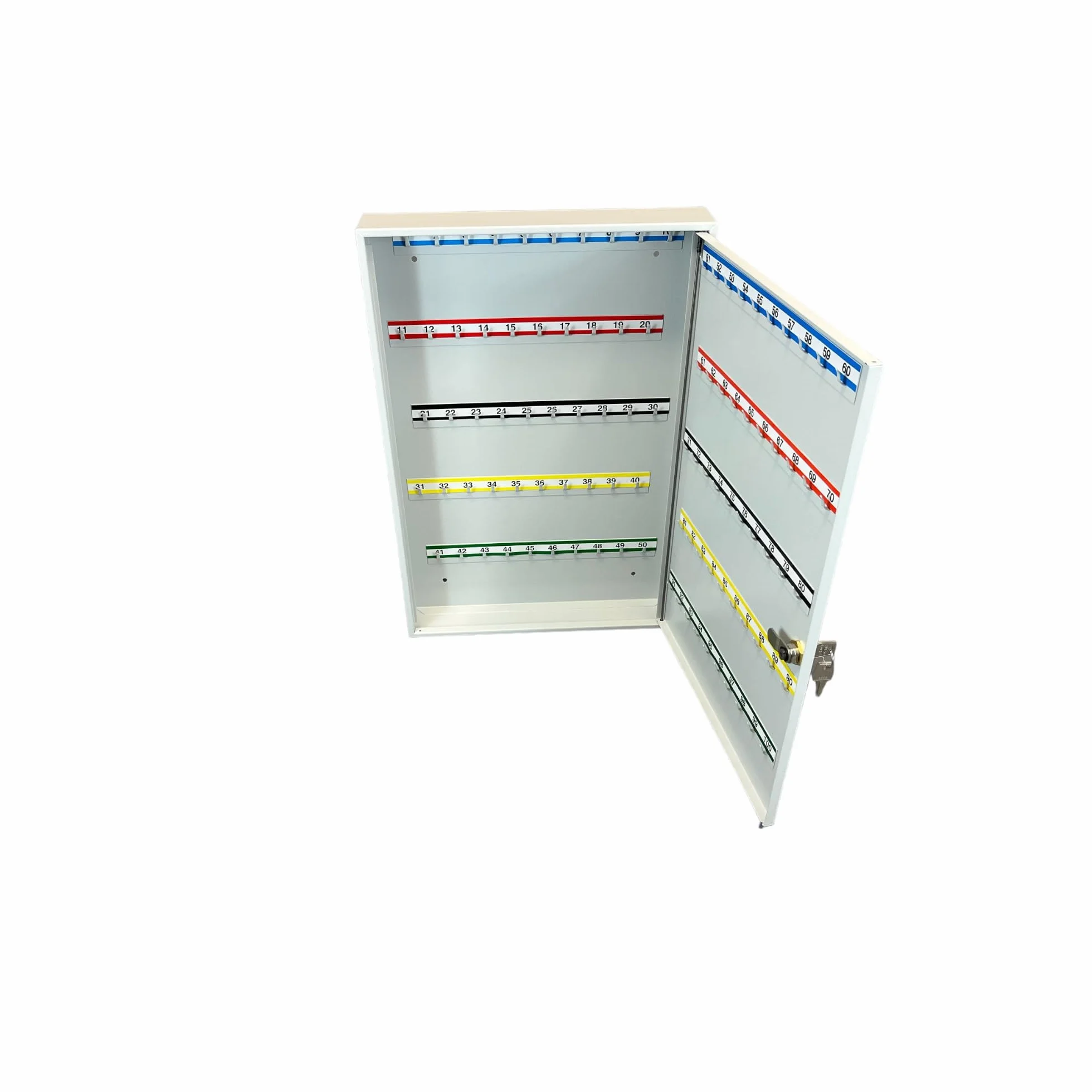 LEOMAR Armario para Llaves, Caja con 100 Ganchos, de Chapa de Acero, con Tiras de Ganchos Fijas, para Montaje en Pared, con Cerradura, con Material de Montaje, 6 x 35 x 52 cm