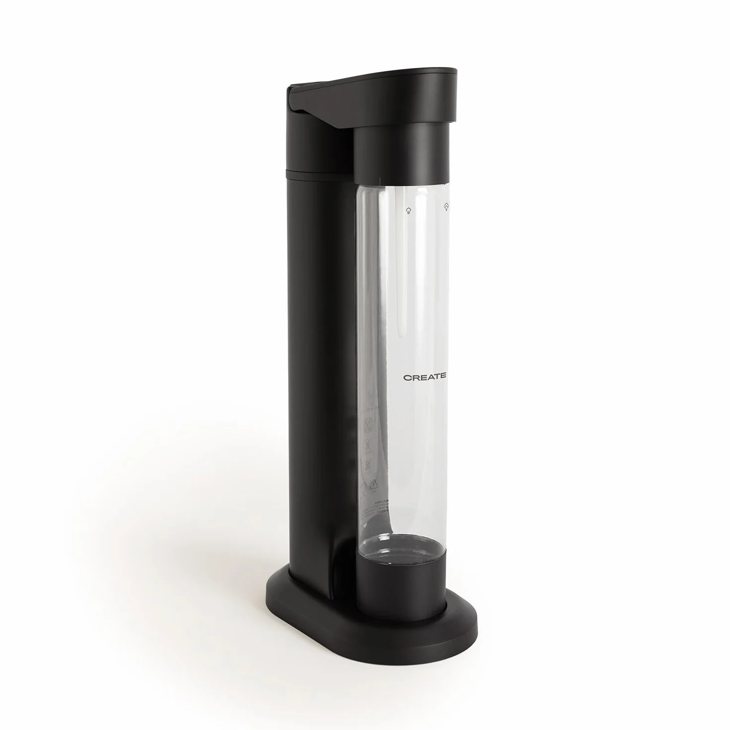 CREATE/SODA MAKER STUDIO/Máquina para hacer agua con gas 1L negro/No incluye cilindros de CO2, carbonata en 4 pasos, botella libre de BPA, sin enchufes