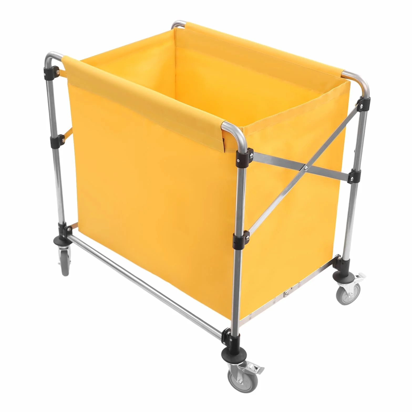 Carro de lavandería plegable de acero inoxidable con ruedas, gran volumen 90 x 60 x 88 cm, comercial, con tela Oxford, bolsa para hotel/lavandería/hogar, amarillo