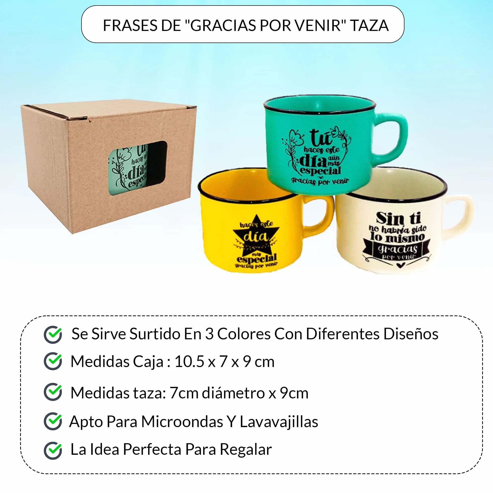 Lote de 48 Tazas Con Frases "GRACIAS POR VENIR" - En Caja De Cartón Kraft - Originales para Detalles de Bodas, Bautizos y Comuniones
