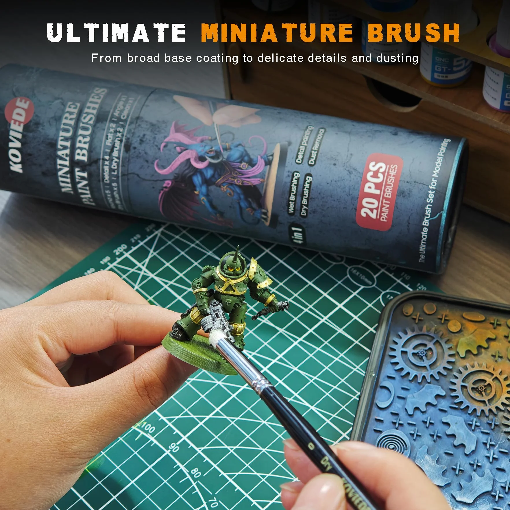 Pinceles de pintura en miniatura, juego de 20 pinceles de pintura con contenedor para pincel seco, acrílico, pintura de detalles finos, pintura en miniatura y pintura por números