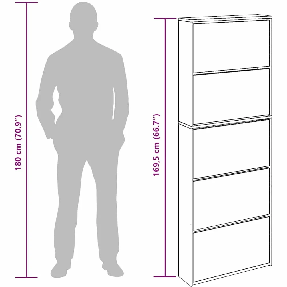 vidaXL Mueble Zapatero 5 Cajones con Espejo Organizador Mobiliario Salón Dormitorio Sala de Estar Almacenamiento 63x17x169,5cm Blanco