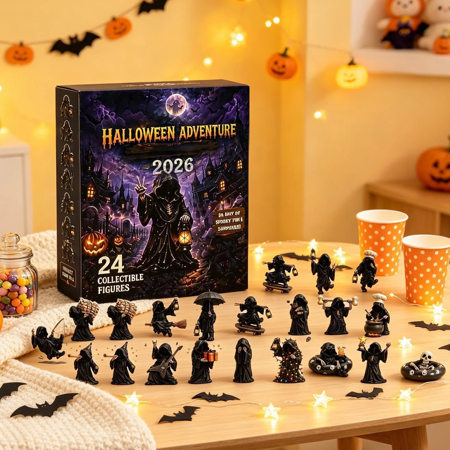 Calendario Cuenta Regresiva Halloween Con Figura Accesorio Coleccionable | Calendario de Cuenta Atrás Figuras de Fantasmas Halloween Para Adultos Y Adolescentes Árbol Ventana Puert