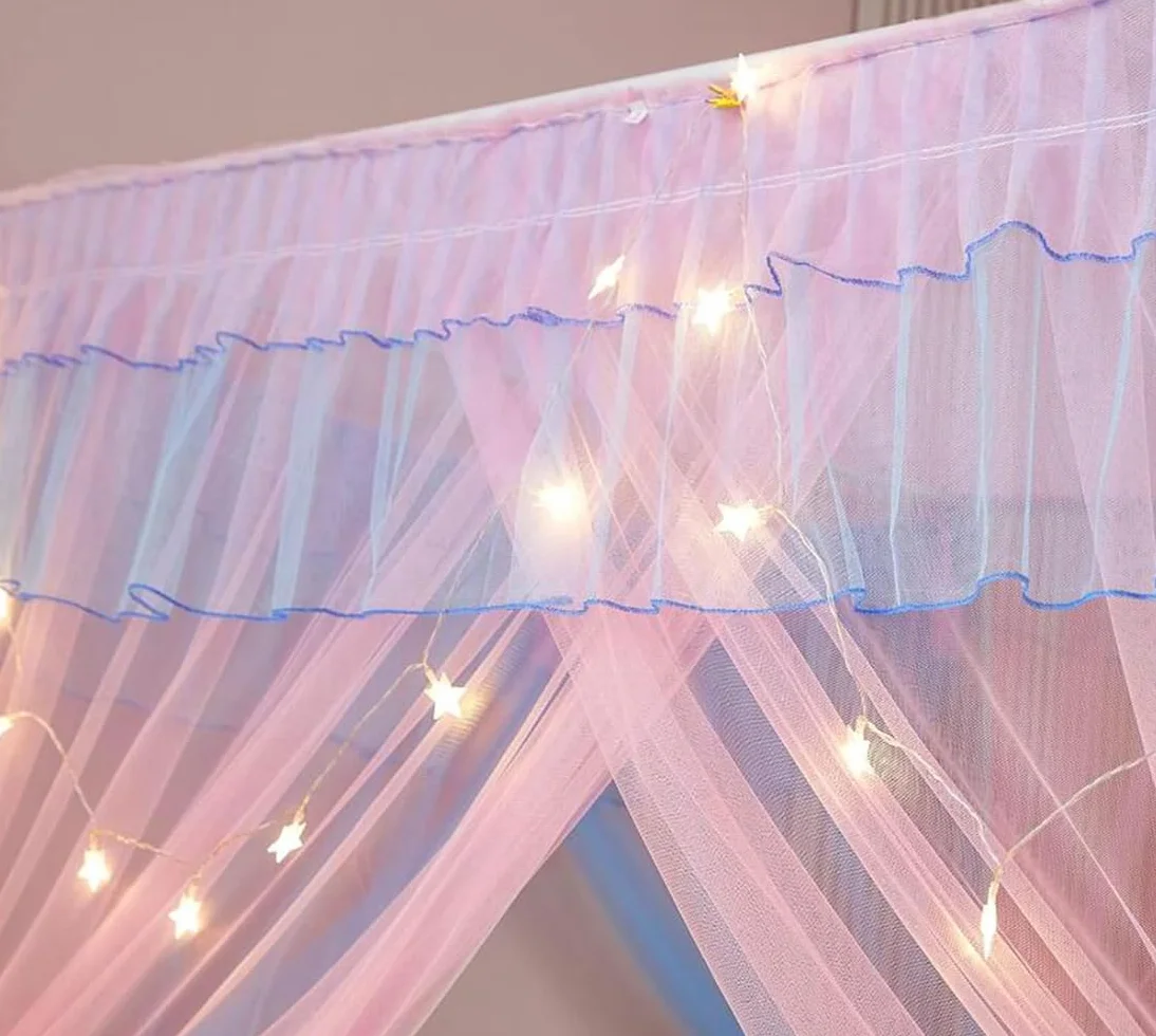 Cortinas con dosel de princesa para niñas, mosquitera, accesorios de decoración de dormitorio (arcoíris, King, 1 toldo de cama + marco de toldo)