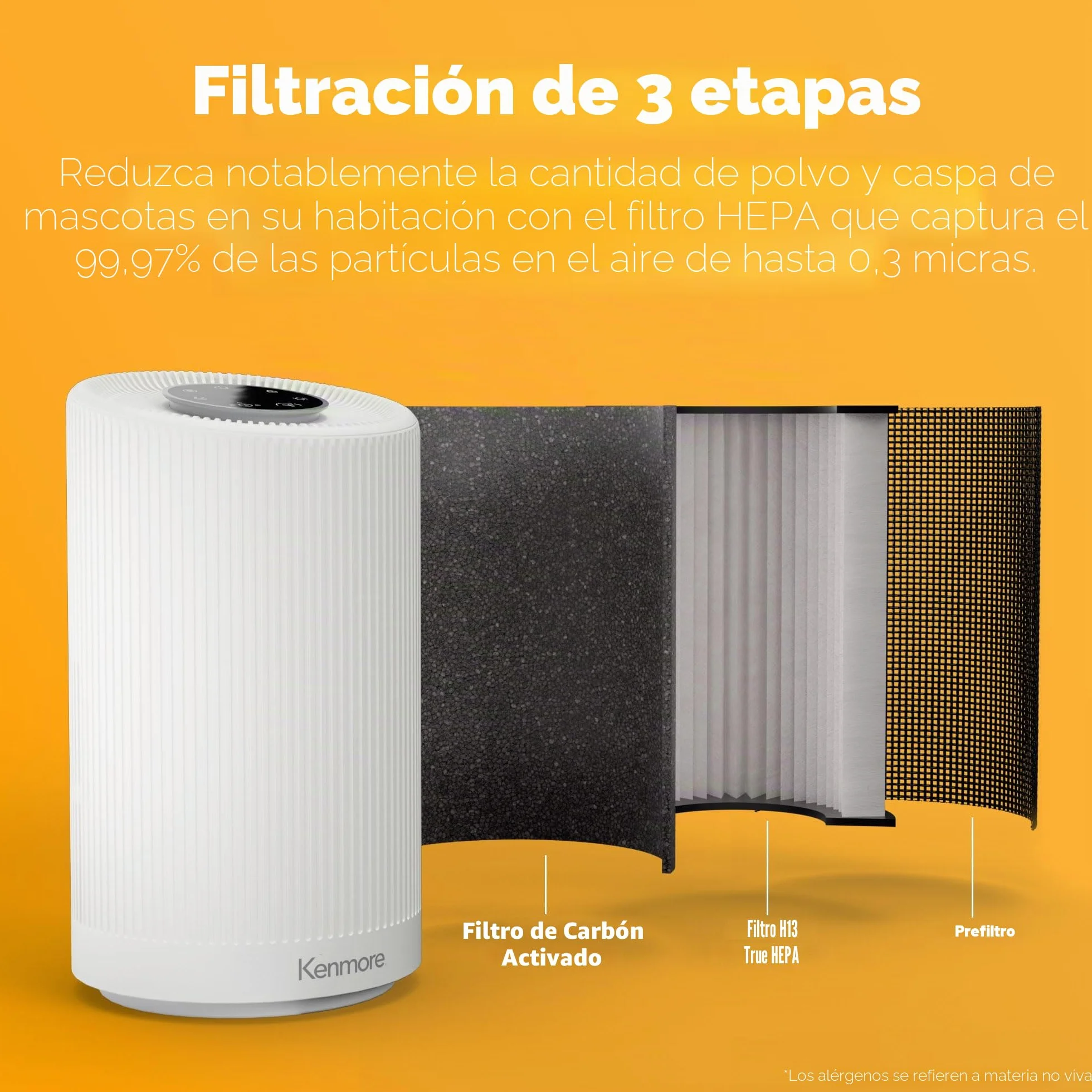 Kenmore Purificador de aire PM1005 con filtro HEPA H13, cubre hasta 850 pies cuadrados, sistema de filtración HEPA SilentClean de 3 etapas de 25 dB para oficina y dormitorio | SilentClean - Sistema de filtración HEPA de 3 etapas de 25 dB para oficina y do