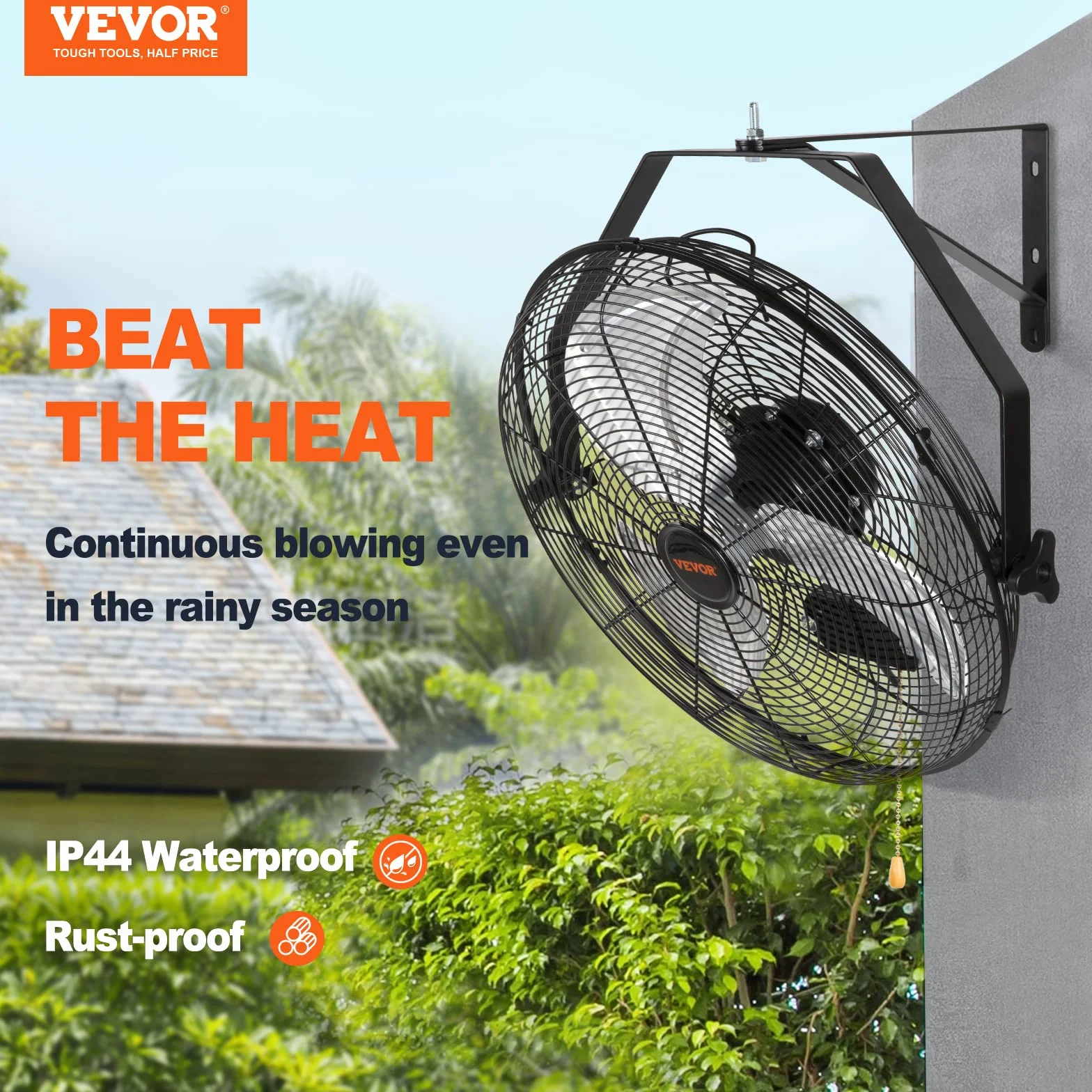 VEVOR Ventilador de Montaje en Pared, 44,6 cm, 3 Velocidades de Alta Velocidad Máx. 4150 CFM, Ventilador de Pared Industrial Oscilante Impermeable, Comercial o Residencial para Almacén, Patio, Negro