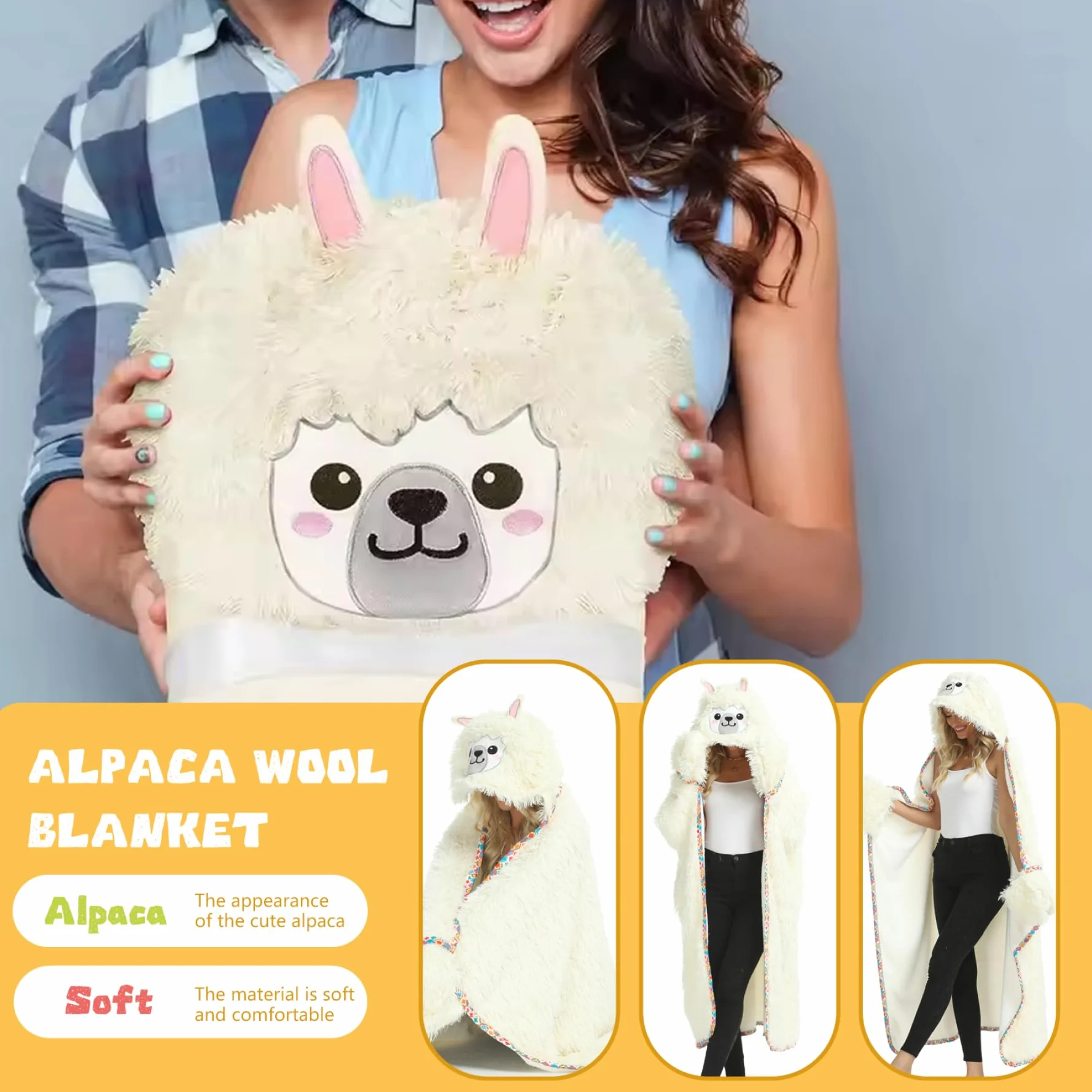 Manta Portable con Capucha de Manta de Invierno de Alpaca Suave y esponjosa para Adultos para Mujeres dormitorios de Adultos