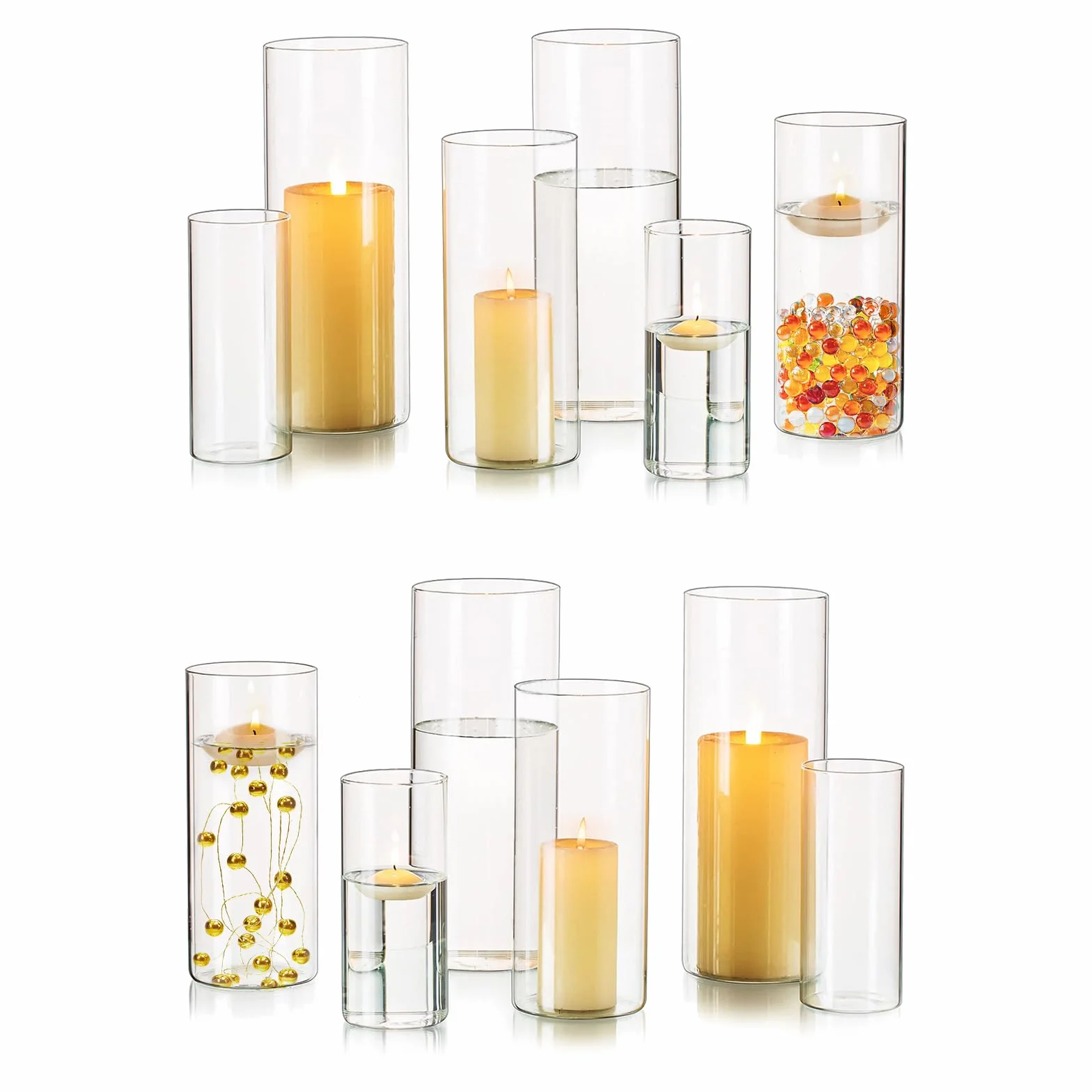 Hewory Jarrones Cilíndricos de Vidrio para Decoración de Mesa - 12pcs Transparentes para Centros de Mesa Eventos Boda, Portavelas de Huracán para Velas Flotantes de Pilar, Jarrón de Flores