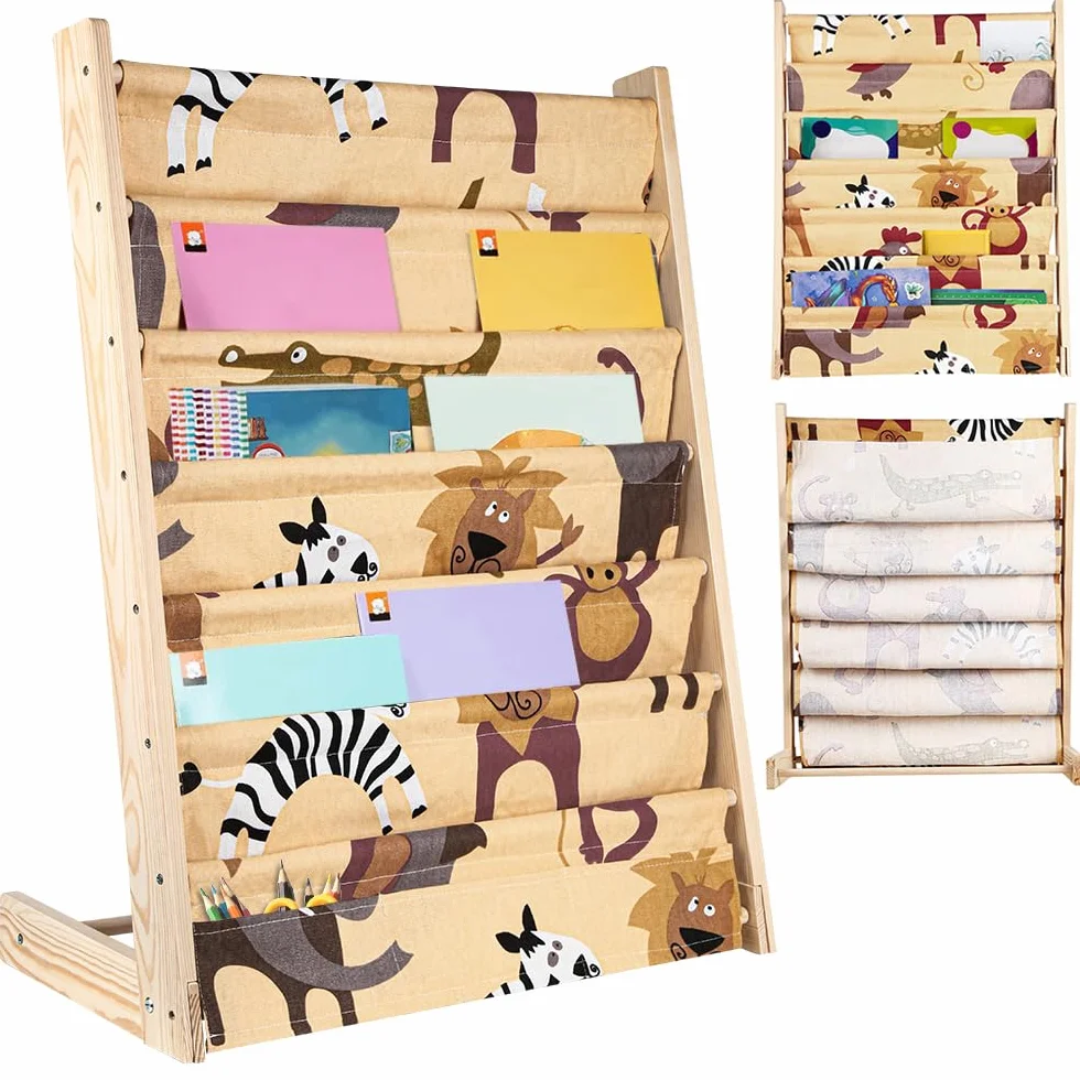 Librería para niños, estante de 7 niveles para libros, suministros escolares para habitación infantil, guardería, guardería, 80 x 60 x 30 cm (color)