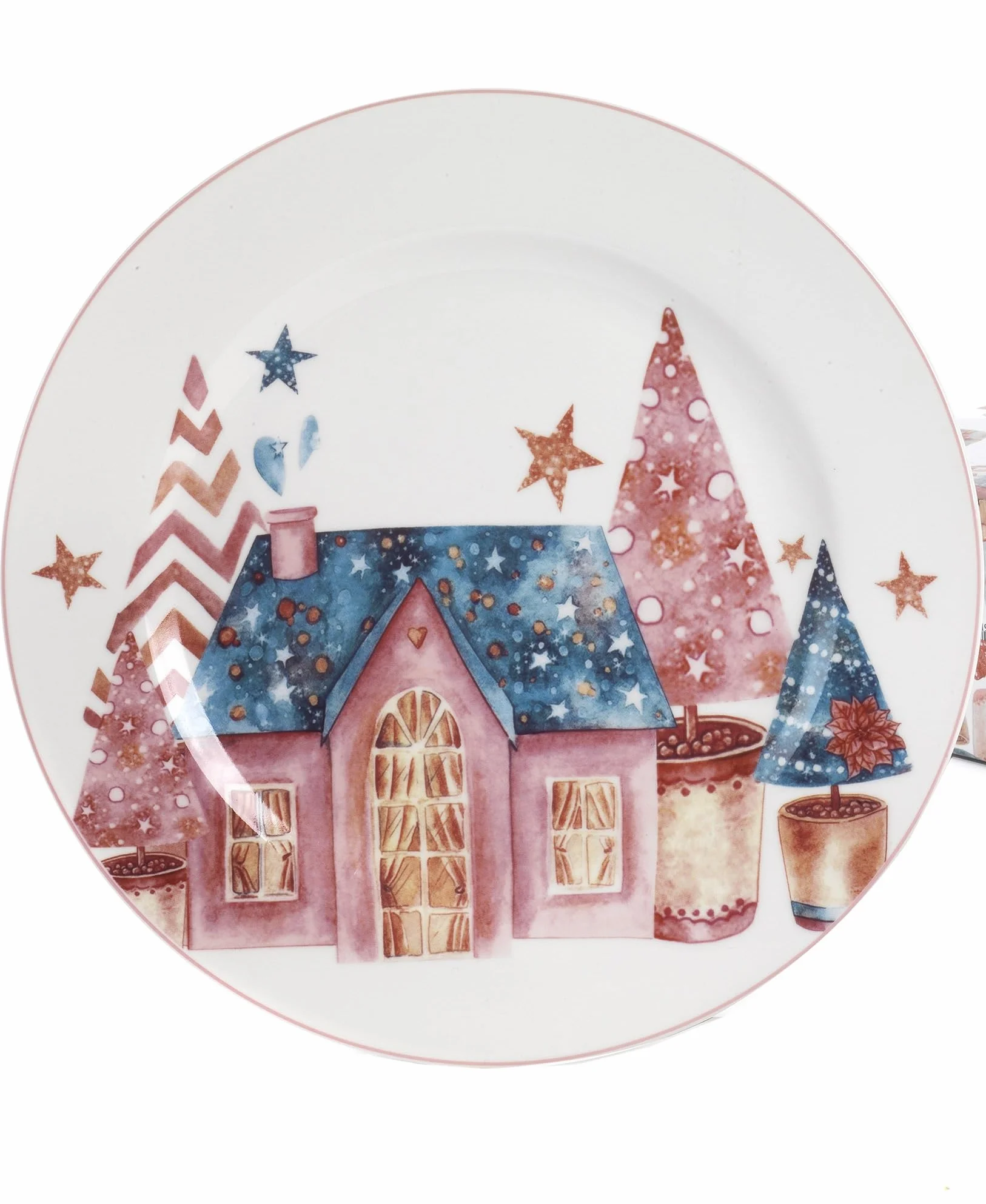 Servicio de platos navideño de 18 piezas con tema de Navidad en porcelana de autor Nàvel 6 fondos Ø 21,6 cm, 6 platos Ø 21,6 cm y 6 platos Ø 26,7 cm con elegante caja litografiada