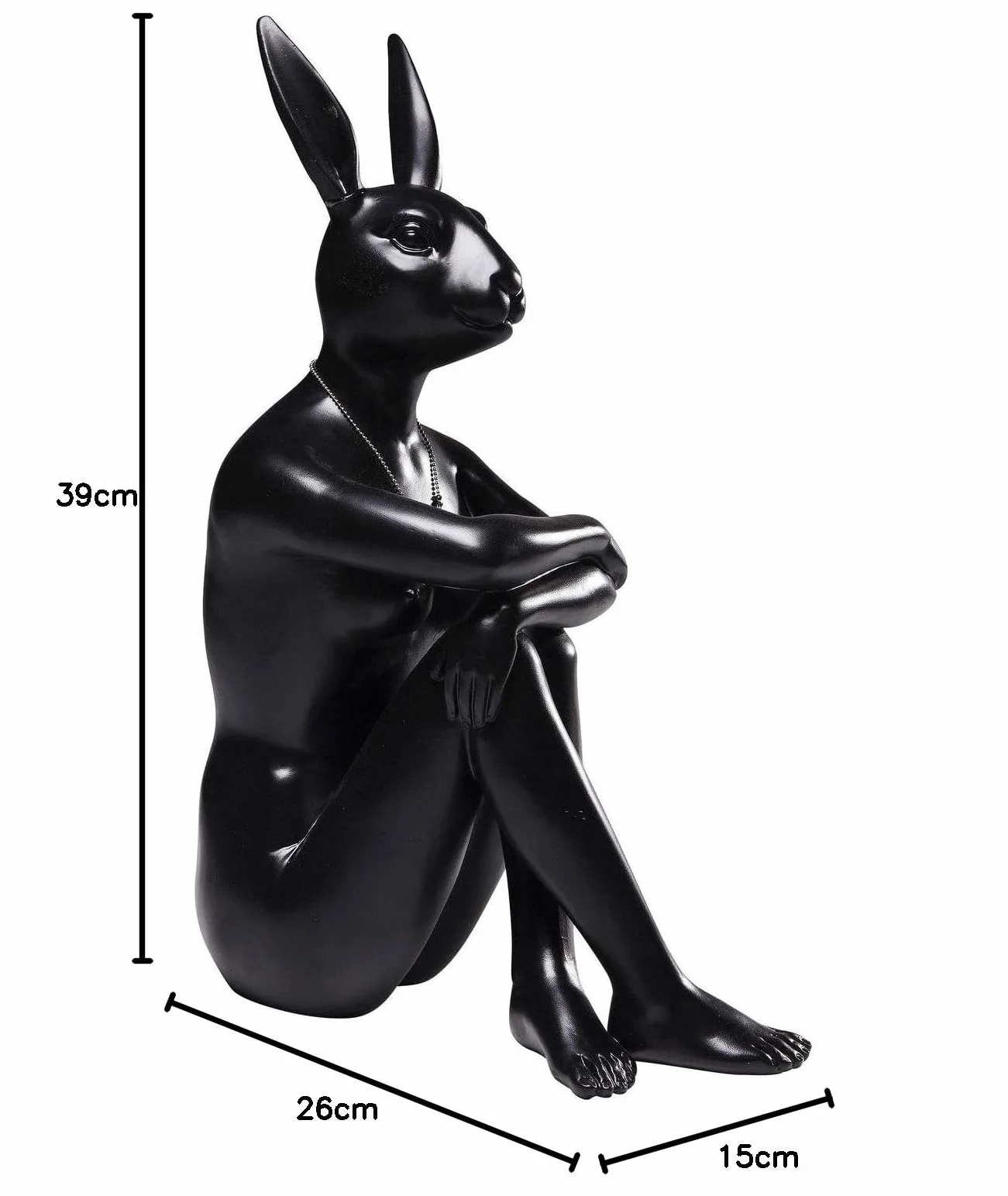 Kare Design figurita decorativa Conejo Gillie negro, objeto decorativo, motivo conejo, accesorio, salón, decoración para estanterías o aparadores, escultura decorativa, 39 x 26 x 15 cm (h/w/d)