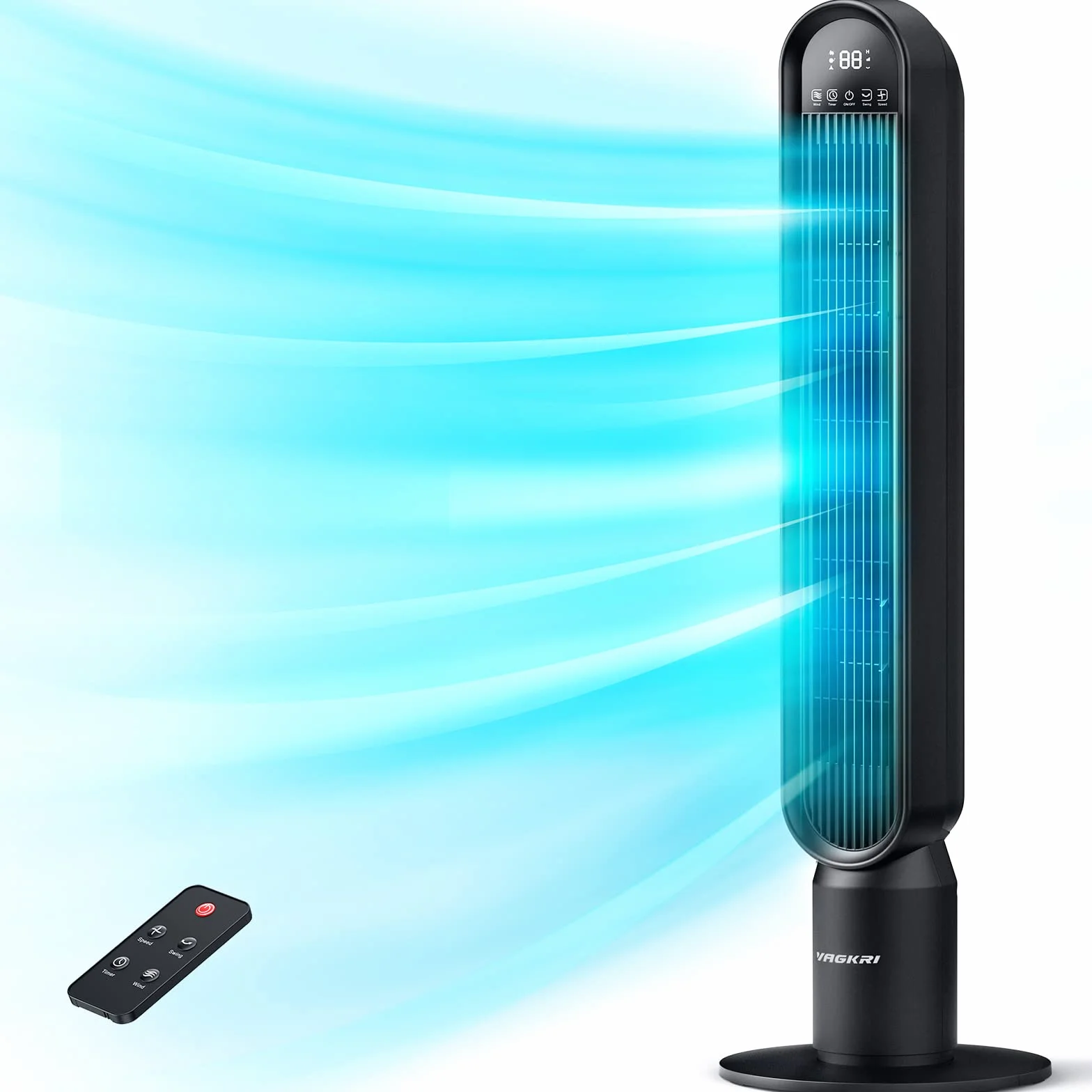 VAGKRI Ventilador de torre para recámara, ventilador de piso silencioso de 42 pulgadas con oscilación vertical de 90 ° de 135 °, 4 modos, 4 velocidades, temporizadores de 15 horas, ventiladores de pie
