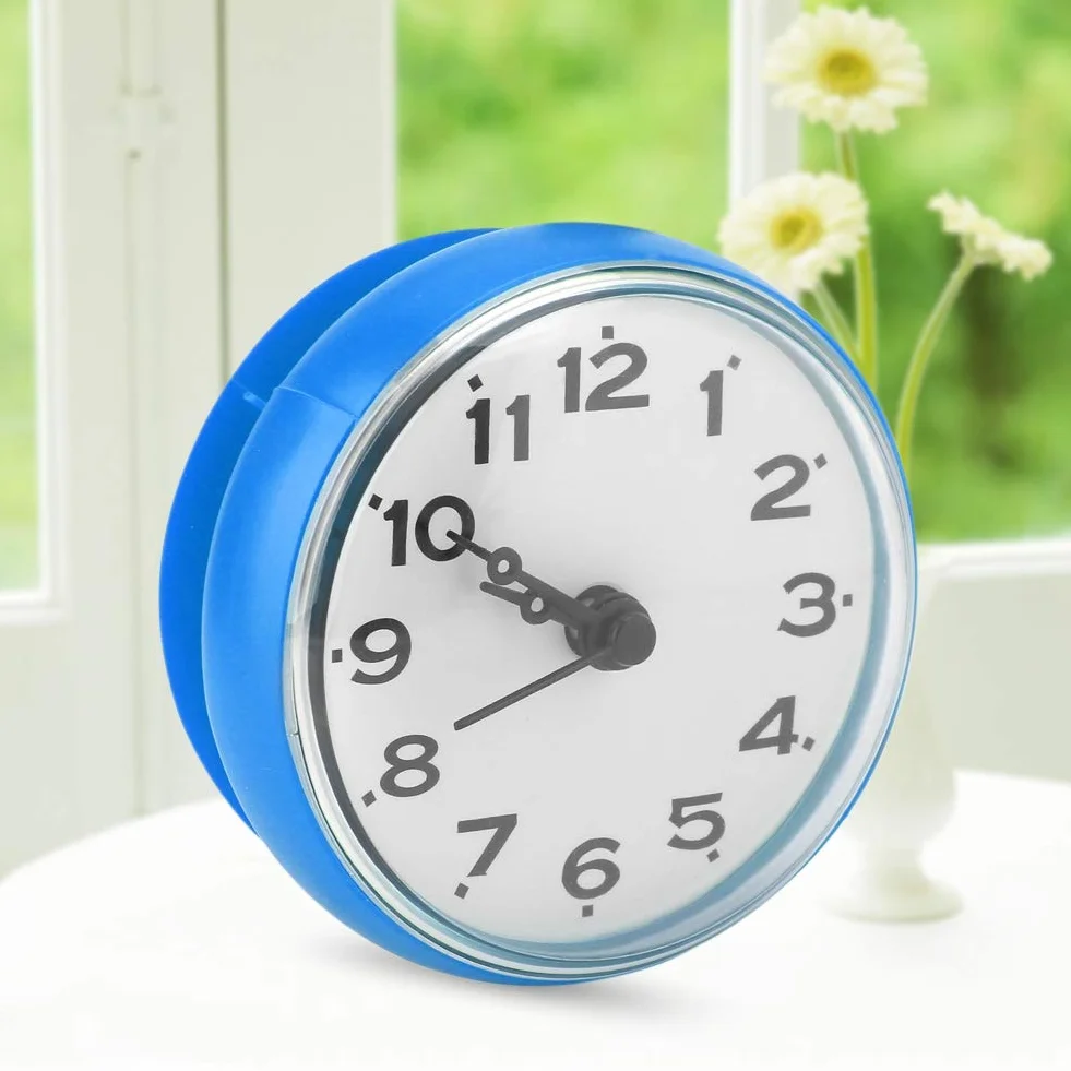 Reloj a Prueba de Agua para Baño con Ventosa, Metal Rojo, Pequeño (Azul)