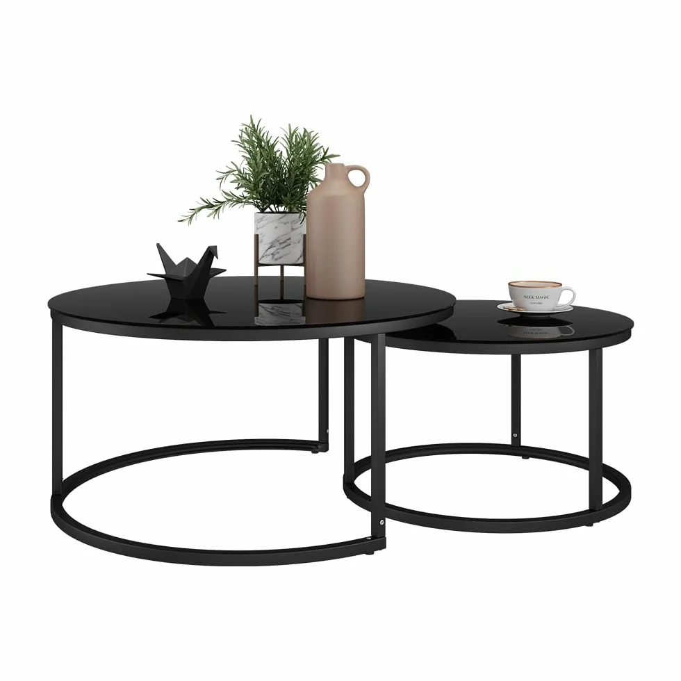 Vicco Conjunto de Mesa de Centro Montreal, Negro Brillo Intenso, 77 x 77 cm 2 Partes, Plegable para Ahorrar Espacio y combinable de Forma versátil