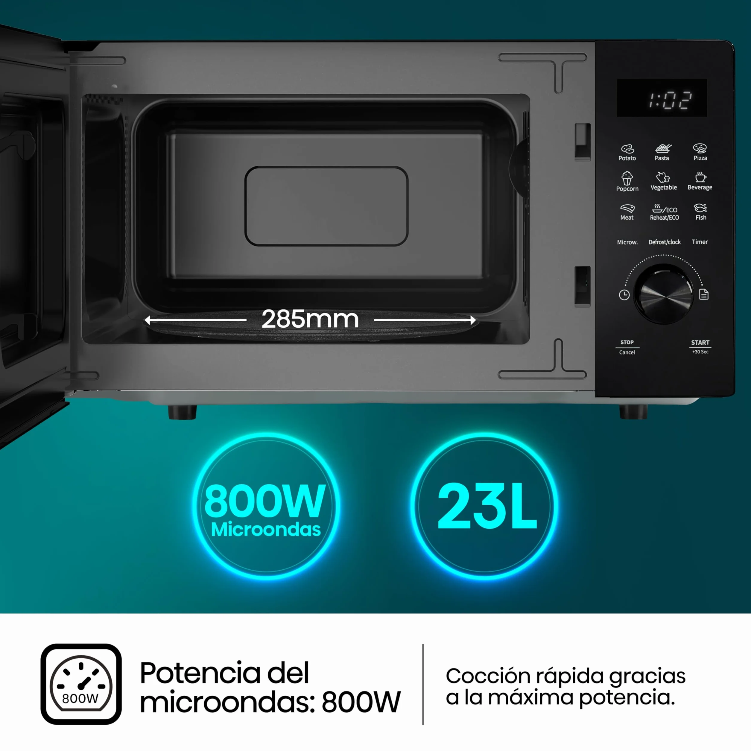Hisense Microondas Digital con Grill 23L 800W Revestimiento Cerámico 10 Niveles de Potencia