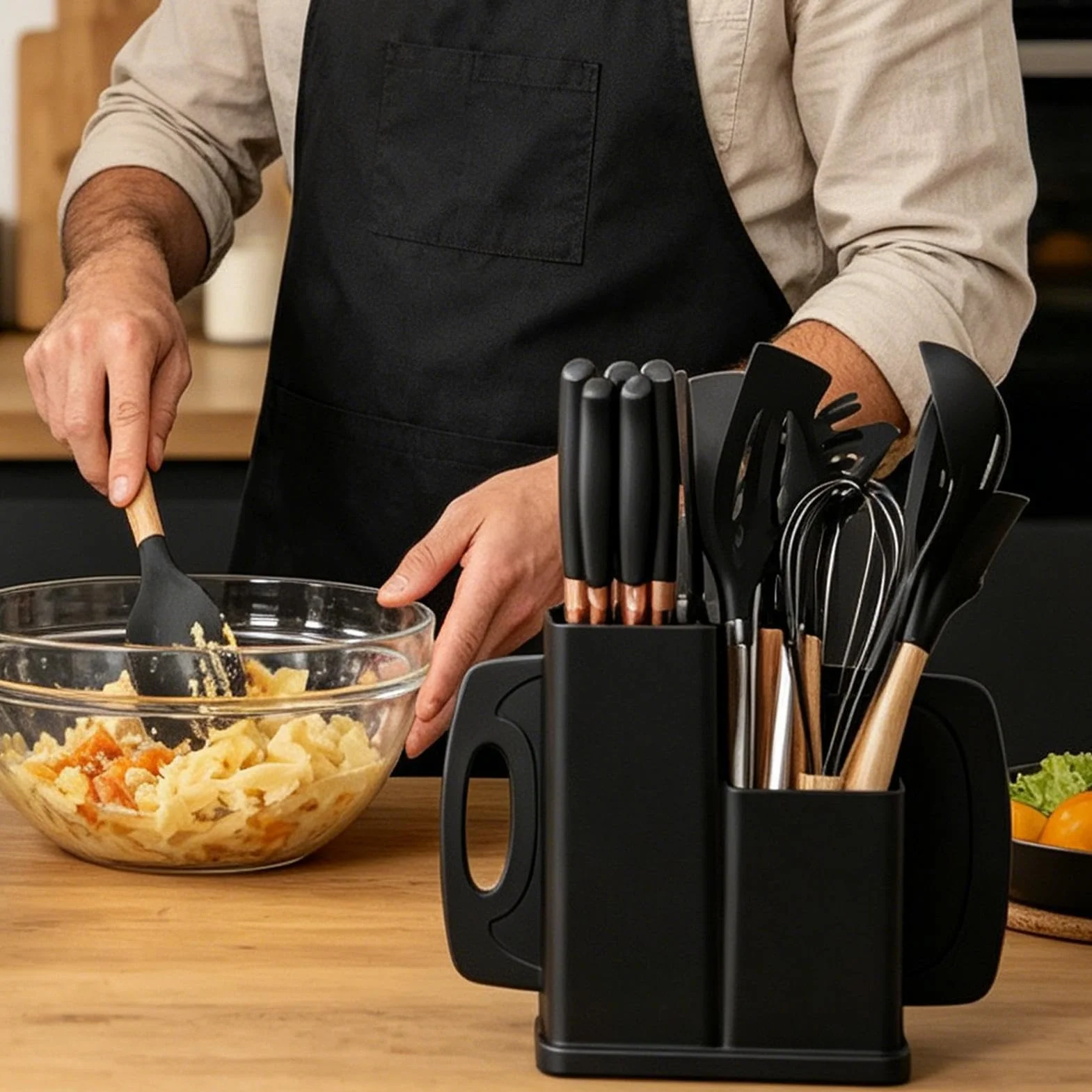 Utensilios De Cocina Kit 19 Piezas En Silicona Antiadherente Resistente Al | Juego Utensilios Con Soporte Almacenamiento Para Interior Casa Mostrador Encimera Apartamento Familia Doméstico