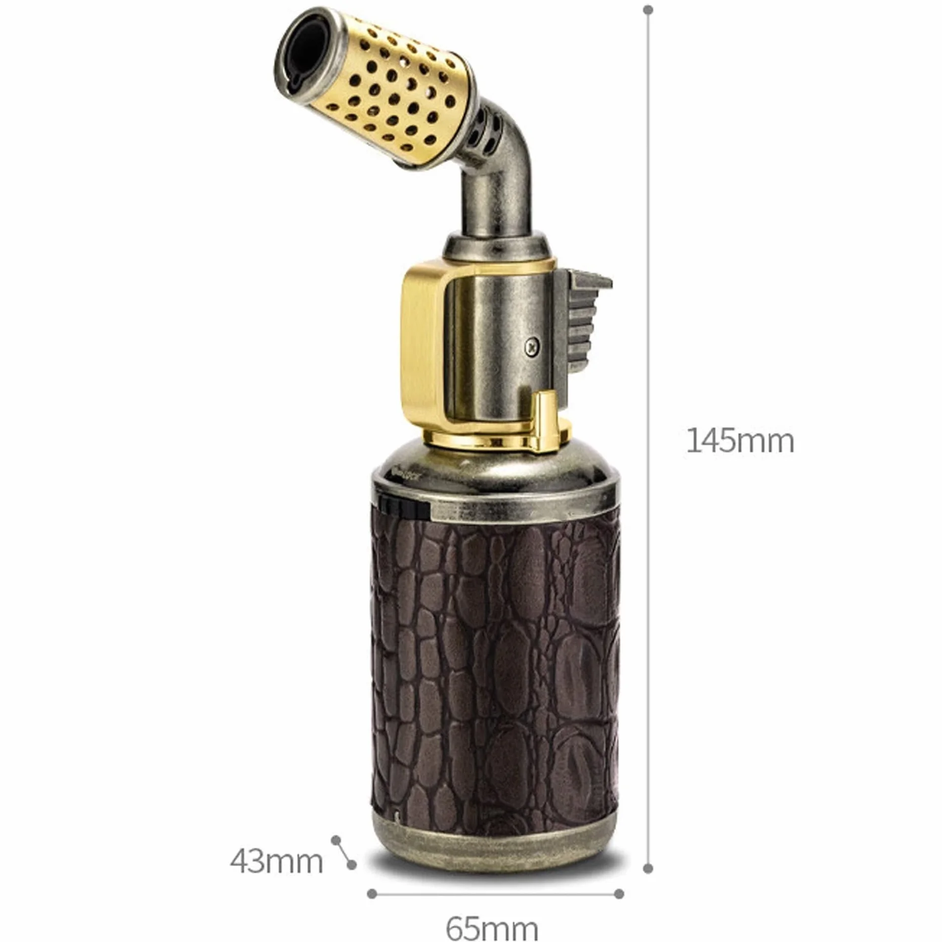 Encendedor de antorcha de butano recargable, llama de chorro resistente al viento, diseño de metal portátil con bloqueo de seguridad y bloqueo de llama para aventuras de camping y senderismo