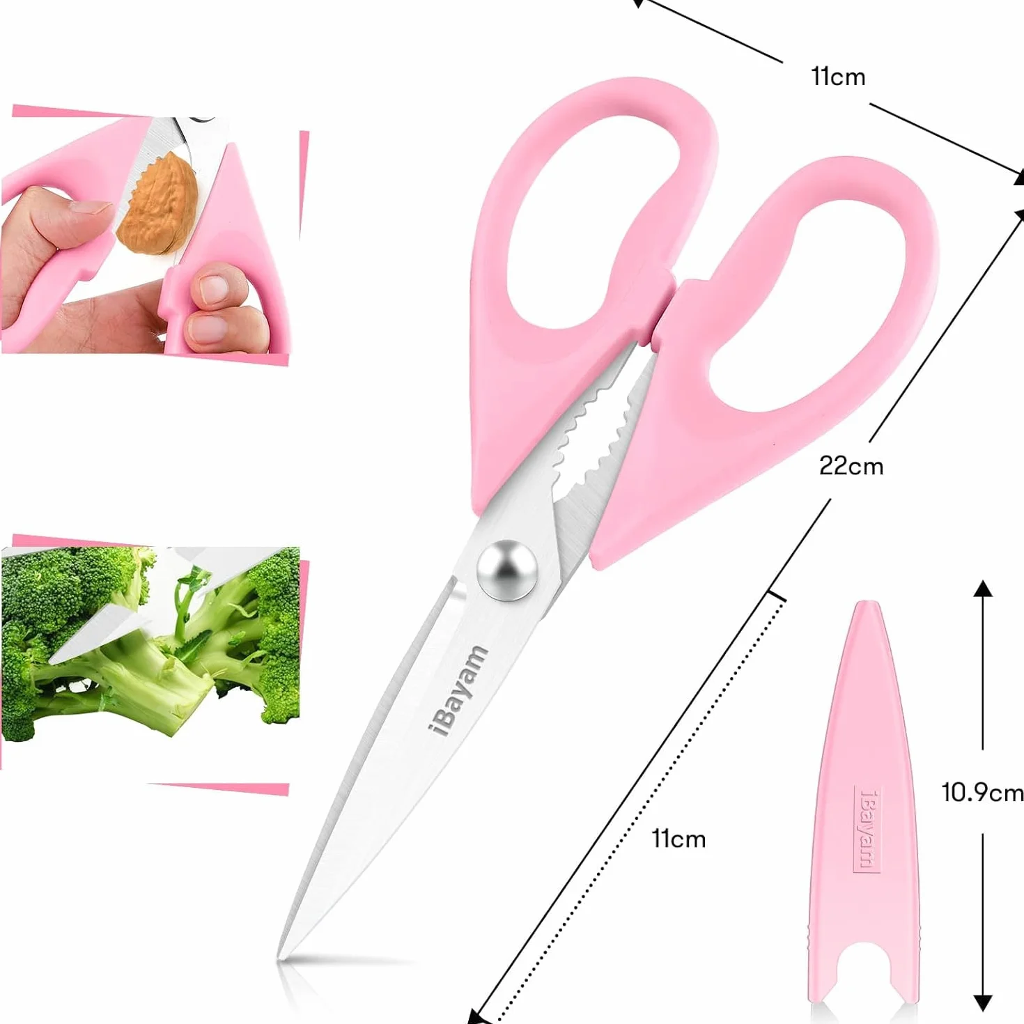 iBayam Tijeras de cocina multiusos de 8.5 pulgadas con funda, accesorios de cocina rosa para mujeres, mamá, esposa, ella