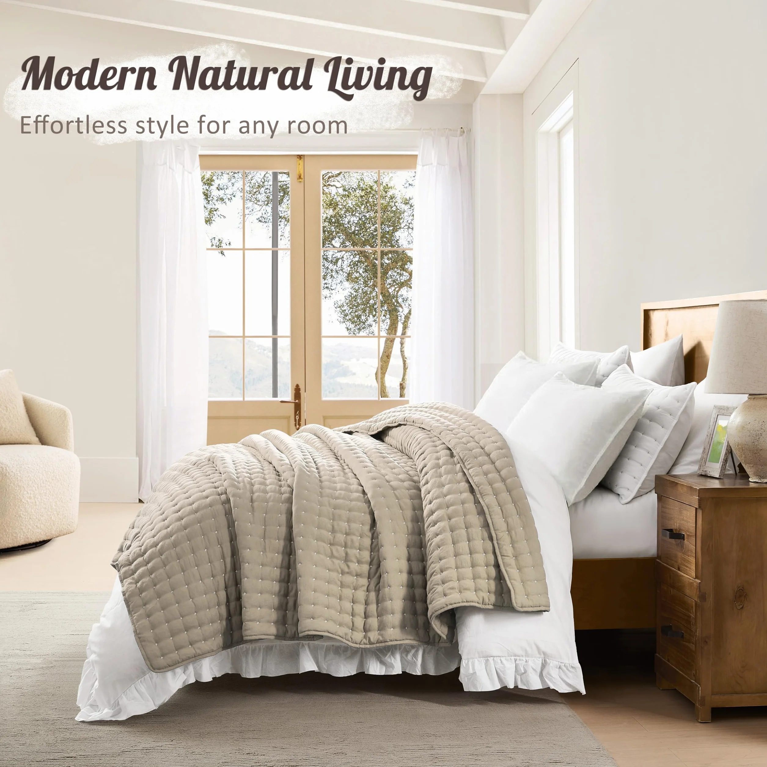 R.SHARE Colcha Verano Cama 180/200, 300x270cm Beige Colcha Bouti Cama Primavera, Cubrecama Ligera Acolchada para Cama o Sofá Suave y Transpirable, Edredón Verano Todo el Año (sin Funda de Almohada)