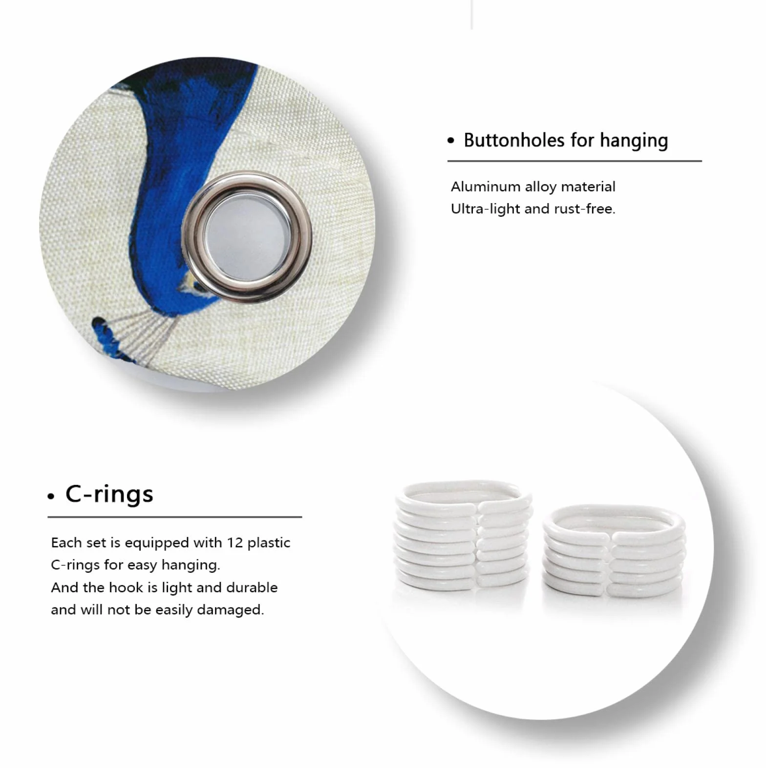 Cortina de Ducha de Pavo Real Azul Decoración de Cortina de baño Familiar Tela Impermeable Cortina de baño húmeda y Seca separada con Ganchos W220xL200cm