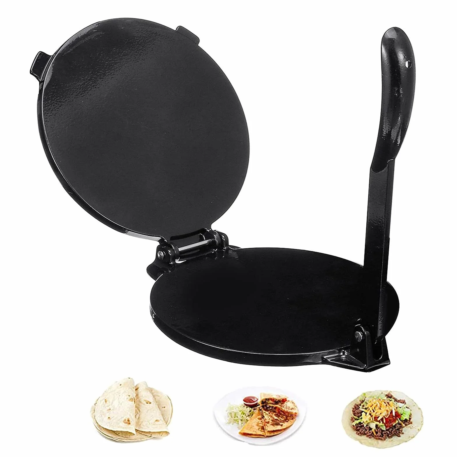 20 Cm / 8 Pulgadas Tortilla Press Maker Aluminio Plegable Cocina Casera Hornear Harina De Maíz Quesadilla Prensa Maker Herramienta De Pastel De Bricolaje, Negro