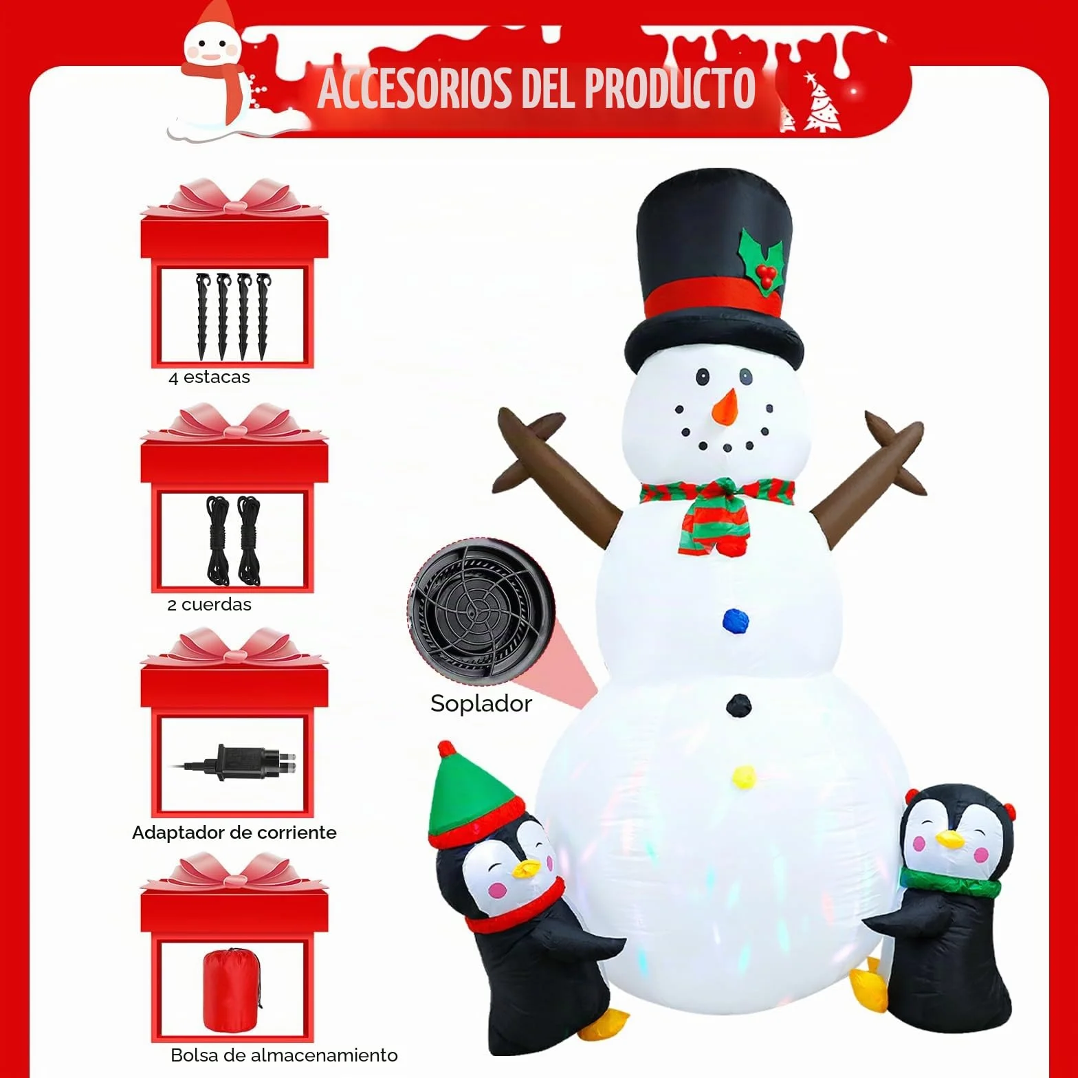 Muñeco de Nieve Inflable Navidad 8FT/2,4 m con Luces LED giratorias – Decoración navideña Exterior Gigante, Adornos y Figuras de Navidad para jardín, Patio e inflables de Nieve