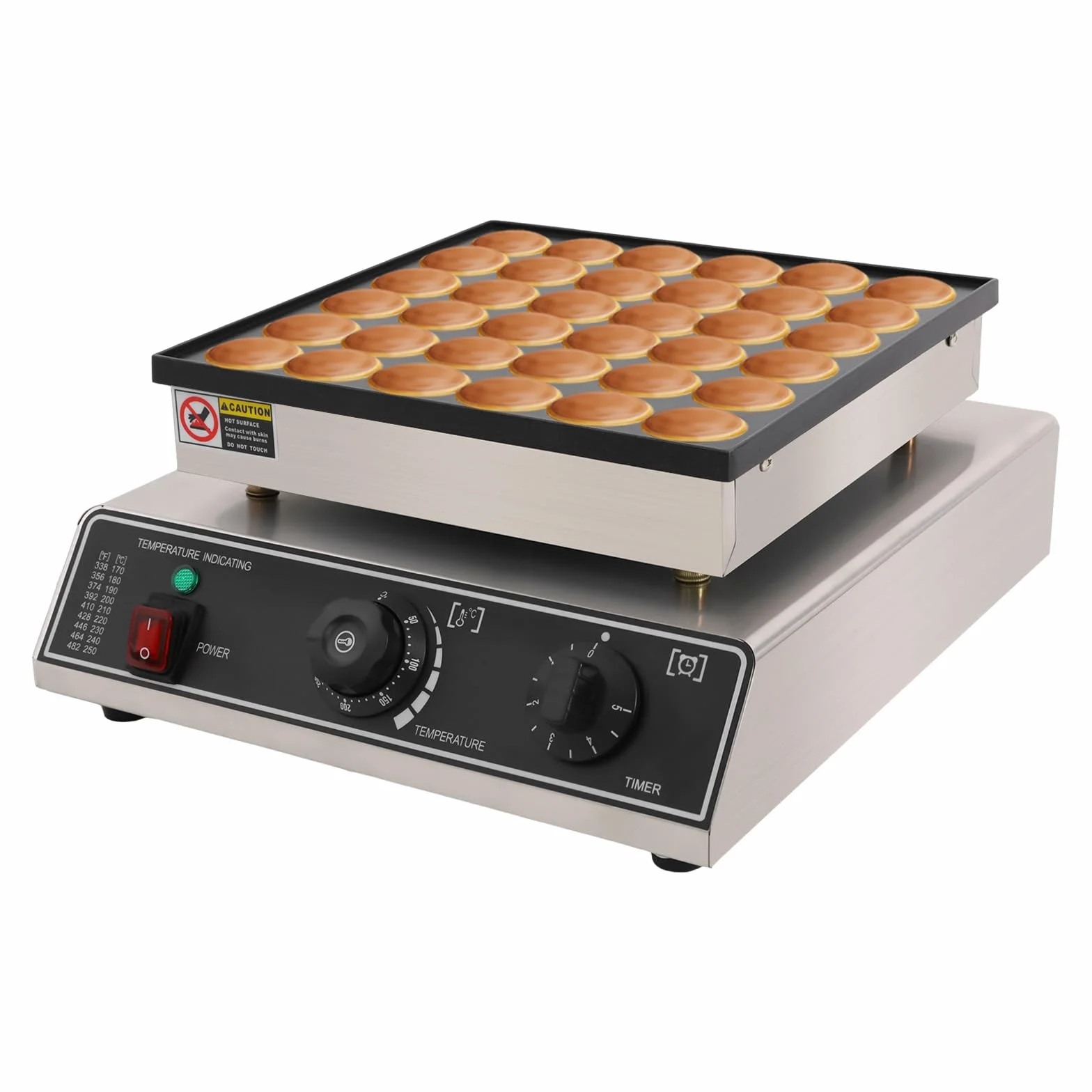 Mini tortitas holandesas de 36 agujeros, para hacer panqueques profesionales, redondos, acero inoxidable, antiadherente, 50 – 300 °C, 2 – 3 minutos, para panaderías, cafeterías, hogares