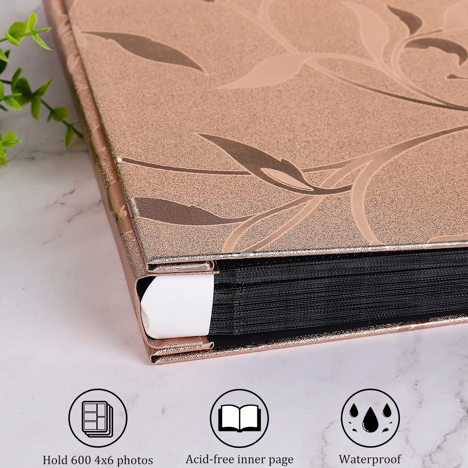 RECUTMS Álbum de fotos con cubierta de piel con 600 bolsillos cosidos, ranuras para álbum de notas de 4 x 6 pulgadas, 5 por página, regalo del día de San Valentín, álbum de recuerdos de boda (hoja en