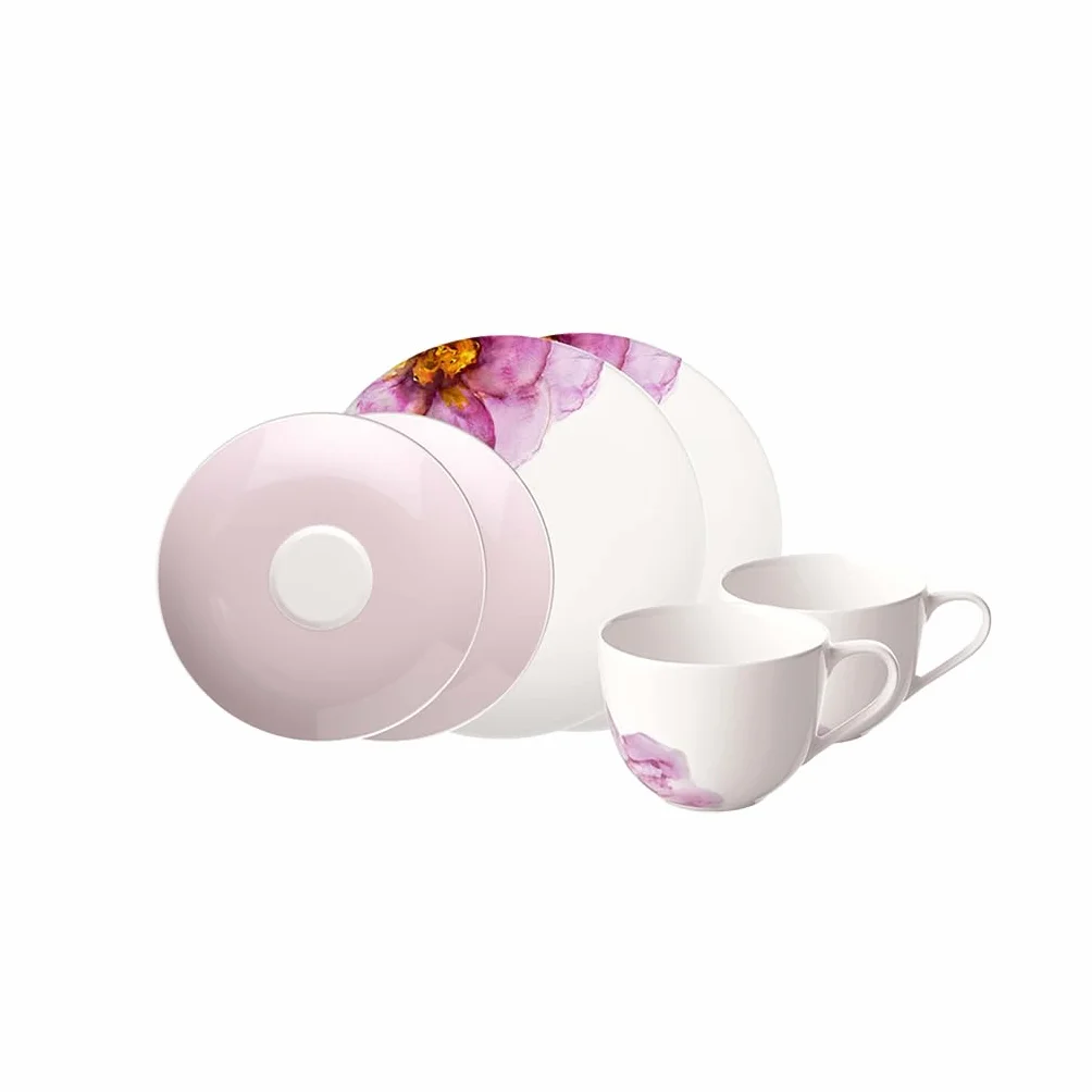 Villeroy & Boch Rose Garden, Set De Café, 6 Piezas, Para 2 Personas, Porcelana Premium