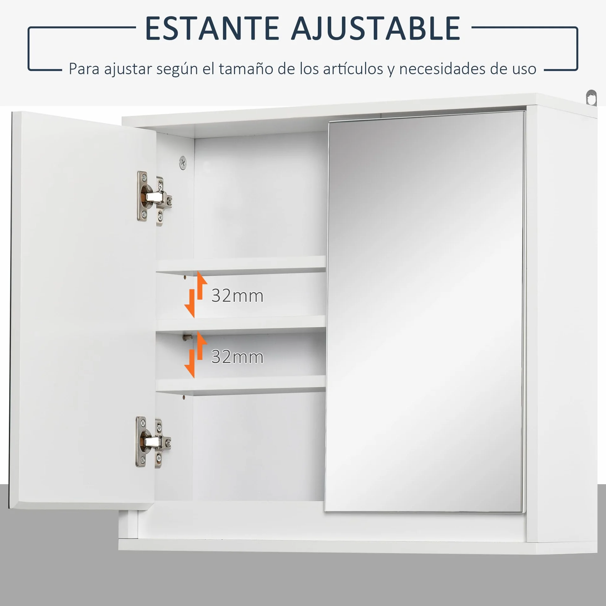 HOMCOM Armario de Baño con Espejo con 2 Puertas y Estante Ajustable Mueble Colgante de Baño para Aseo Estilo Moderno 48x14,5x45 cm Blanco
