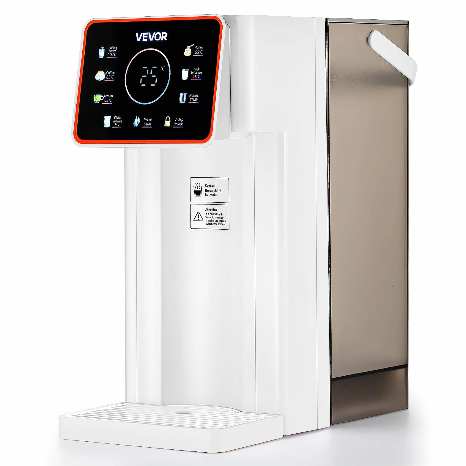 VEVOR Dispensador de Agua Caliente Instantáneo de Encimera con 6 Temperaturas Ajustables y 8 Volúmenes de Agua, Tanque Extraíble de 3 L, Calentamiento Rápido con Pantalla Táctil y Bloqueo, Blanco