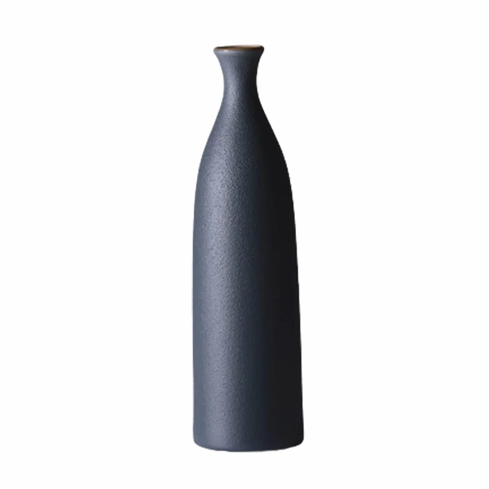 Jarrón de cerámica geométrico moderno con cuello estrecho para estantería, chimenea, decoración de entrada, jarrón de flores azul fino (33 cm x 9 cm)