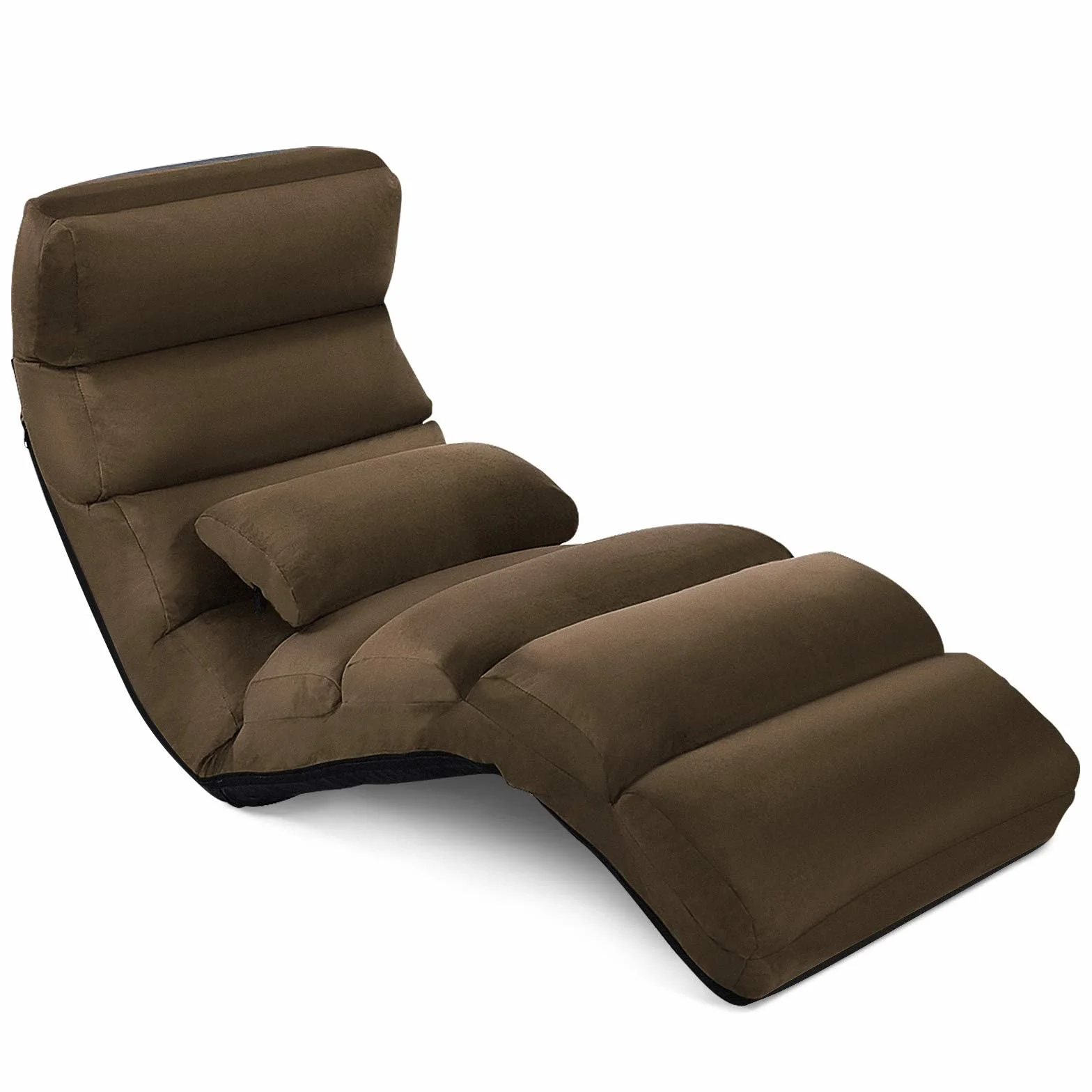 LIFEZEAL Sillón Relax Ajustable en 5 Posiciones, Sofá Relax de Suelo Plegable, Sofá Perezoso de Gamuza y Tejido Poliéster, Tumbona de Relajación con Capacidad de Carga de 120 KG (Marrón)