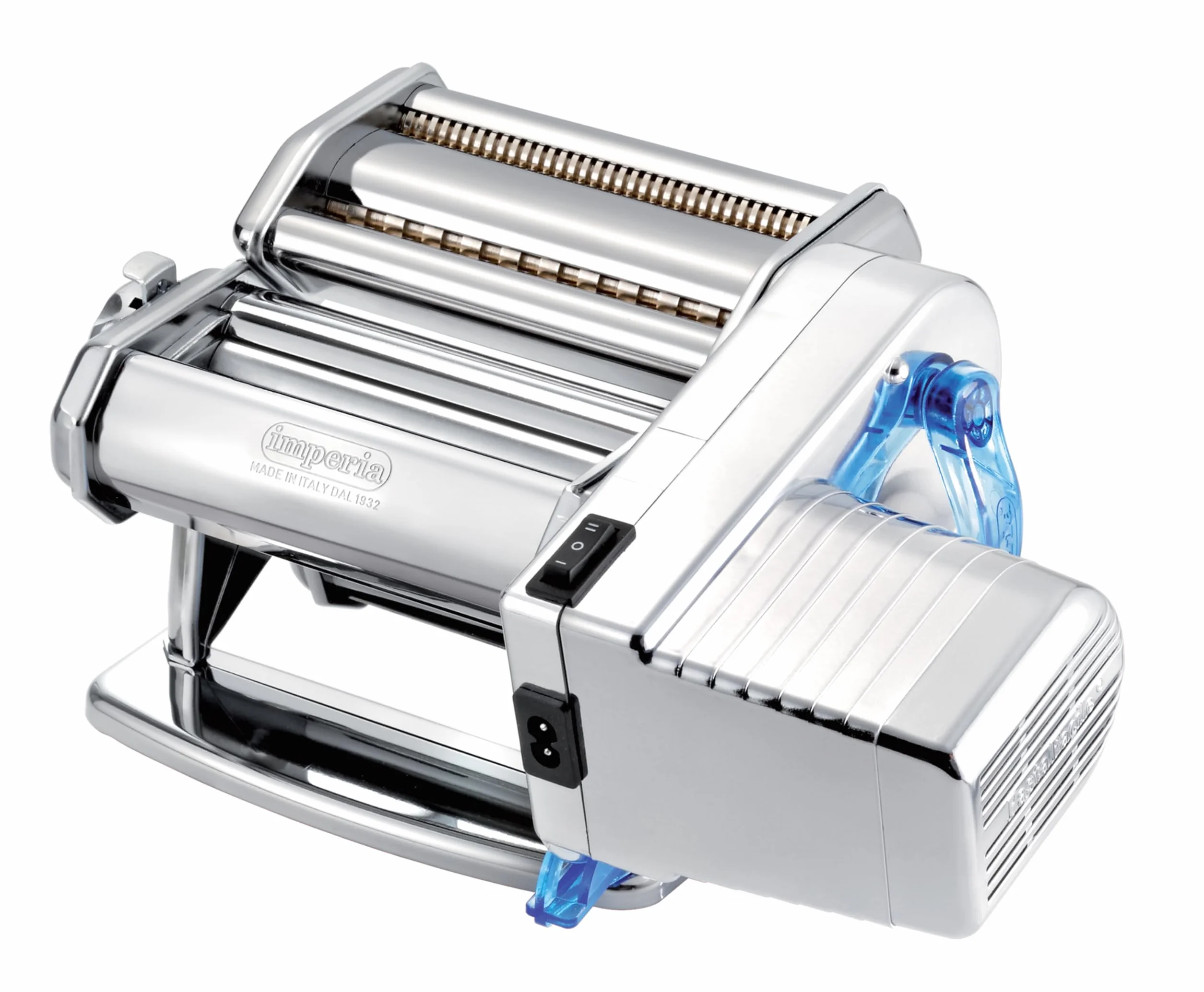 Imperia Electric Línea Clásica. Máquina de pasta eléctrica. Made in Italy. Máquina de pasta fresca en acero con motor eléctrico 220v. Laminadora eléctrica para lasagne, tagliolini, fettuccine.