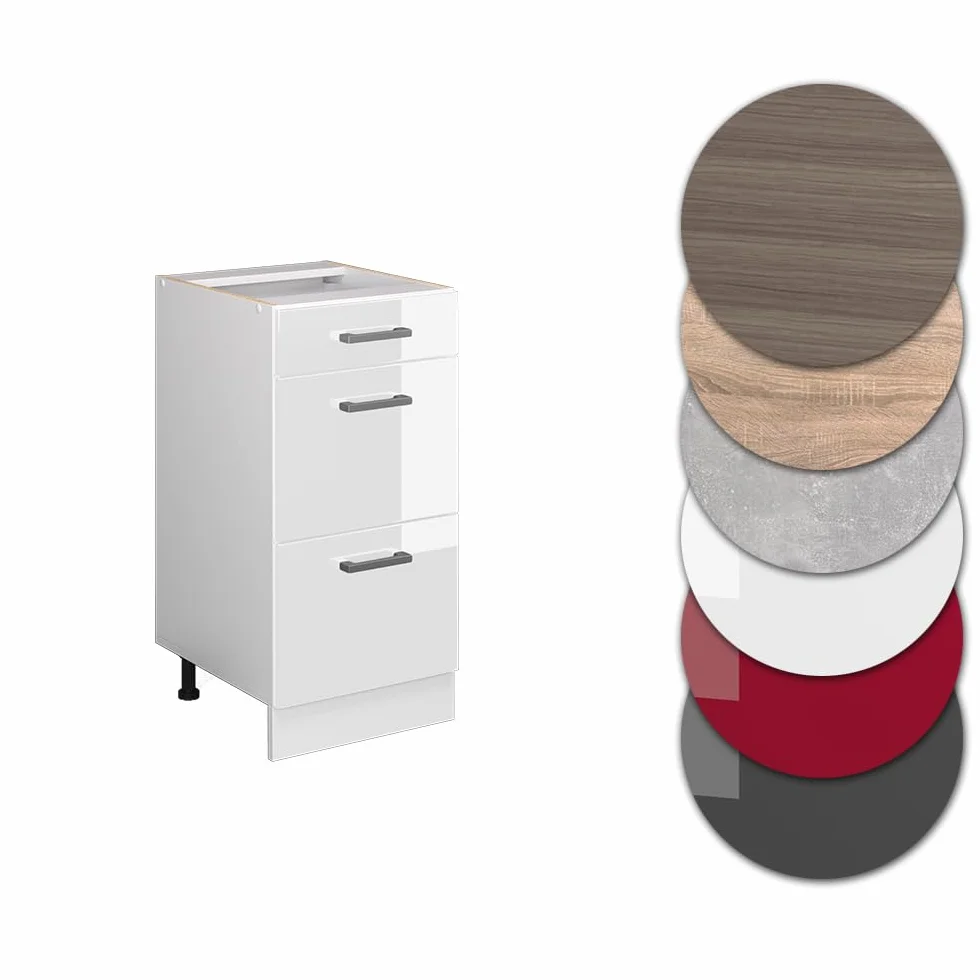 Vicco Mueble bajo de Cocina R-Line, Blanco Alto Brillo, 40 cm con cajones, sin encimera, para combinación Libre Dentro de Sistemas de Cocina modulares