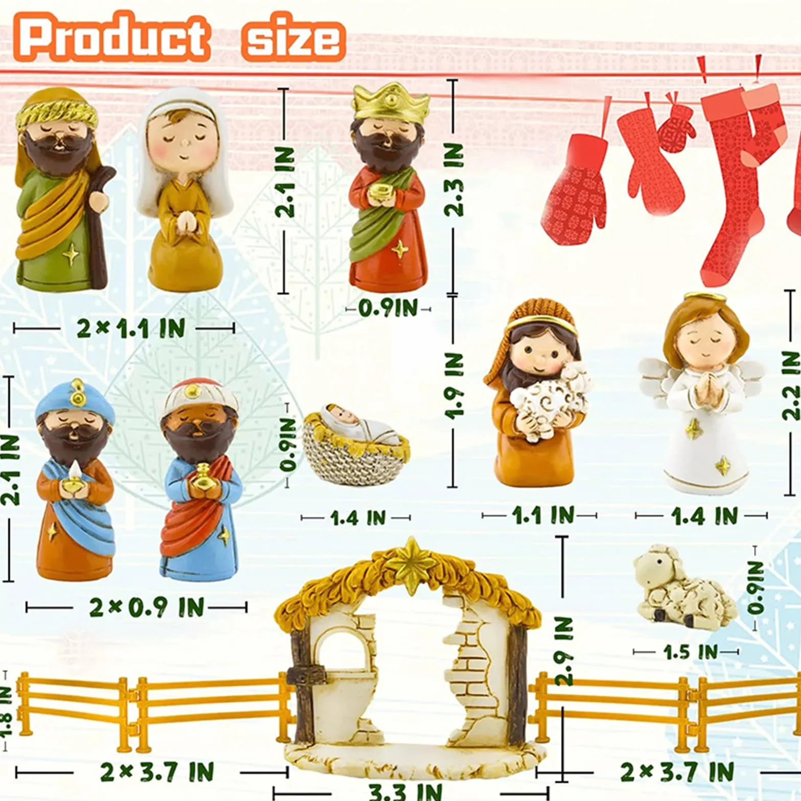 Juego de 24 figuras de belén de la Sagrada Familia, Magos, Pastor, Oveja, animales, vallas de resina, calendario interactivo de cuenta regresiva de Navidad para niños y jóvenes