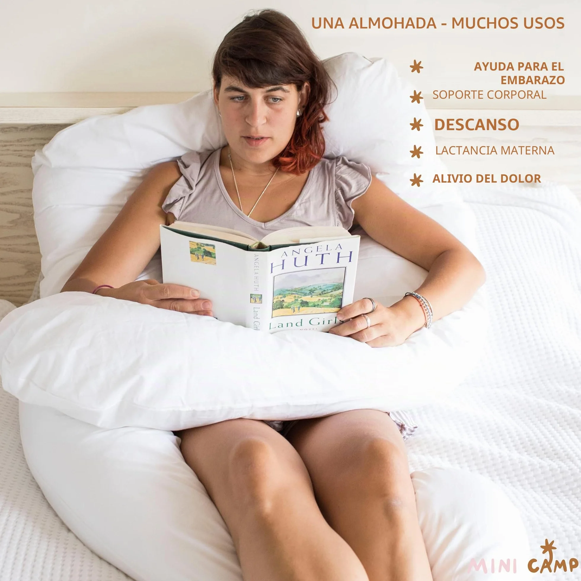MINICAMP Cojín Embarazada en U | Algodón Orgánico Certificado Gots | Relleno Hipoalergénico Oeko-Tex | Almohada Embarazo para Dormir y Lactancia | Funda Extraíble Lavable