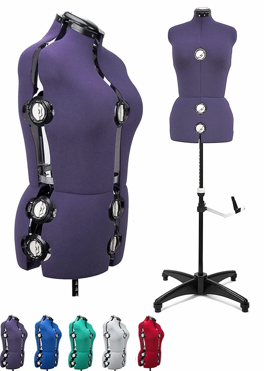 Maniquí de costura ajustable para mujer, con 13 ruedas de precisión, talla 42 a 50, ajustable, para pecho, cintura, cuello, ideal para proyectos de costura y exposición, color morado, L