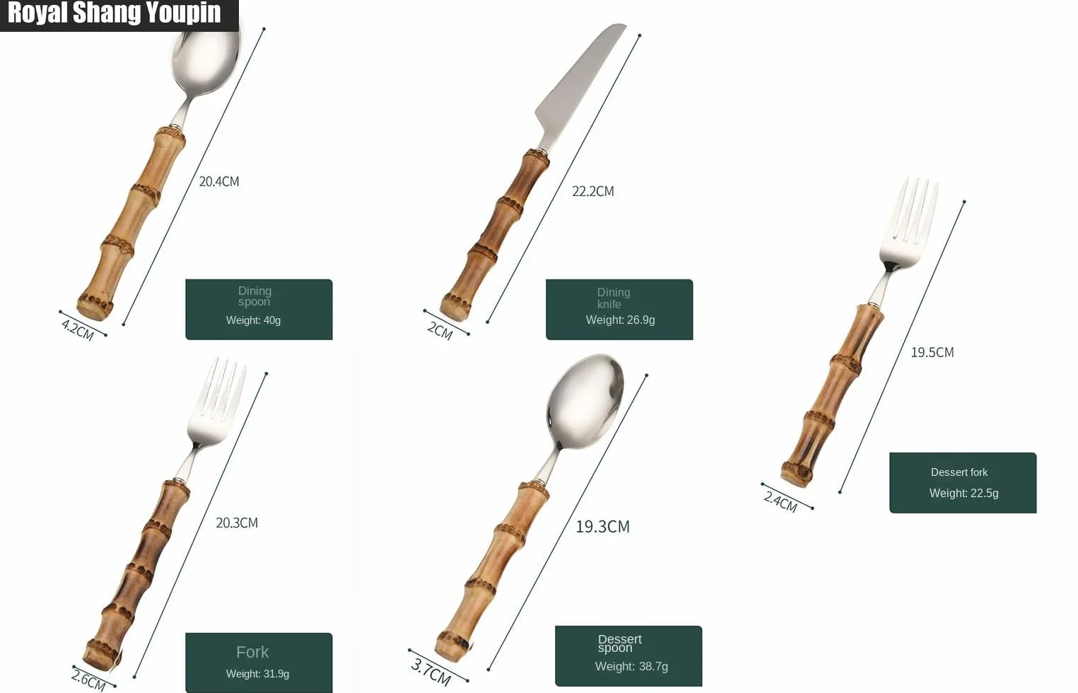 Este Juego de Cubiertos de Acero Inoxidable con Mango de bambú de 24 Piezas Incluye Cuchillos, Tenedores y cucharas, además de un Soporte para Cubiertos. Ideal para el hogar, para Servir Car