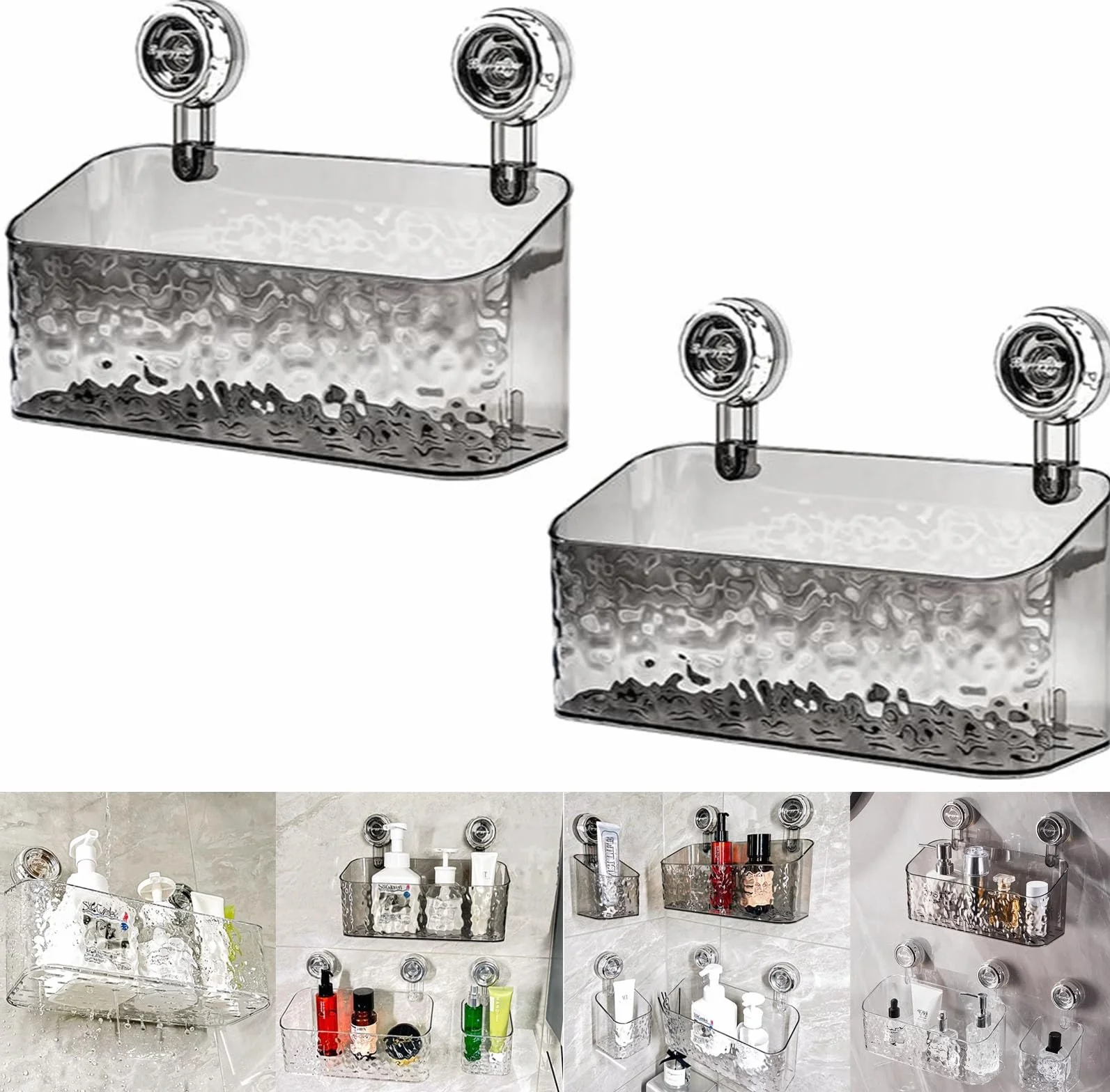 Estante de baño con ventosa, sin taladro, organizador de pared transparente para ducha, cocina, estante de almacenamiento impermeable para jabón, champú, cepillo de dientes, estantes autoadhesivos