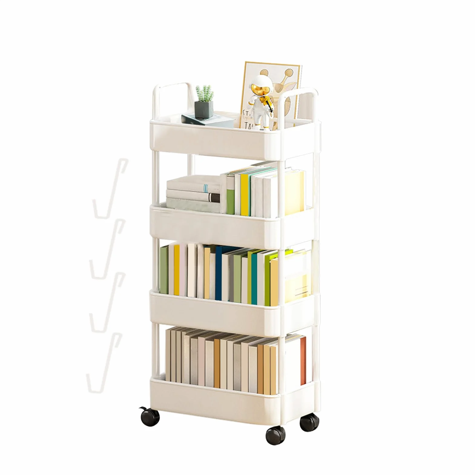 Estantes Móviles para Libros, Carro Rodante Utilitario, Estantería Móvil con Ruedas, Baño 3/4 Niveles Multifunción, Carrito Rodante para Libros Biblioteca para Habitación Y Oficina