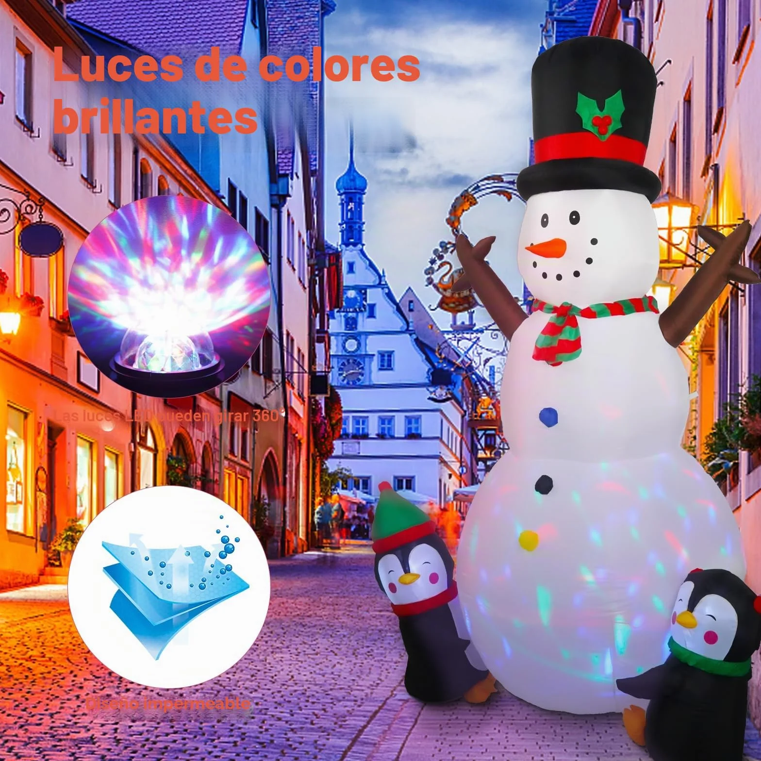 Muñeco de Nieve Inflable Navidad 8FT/2,4 m con Luces LED giratorias – Decoración navideña Exterior Gigante, Adornos y Figuras de Navidad para jardín, Patio e inflables de Nieve