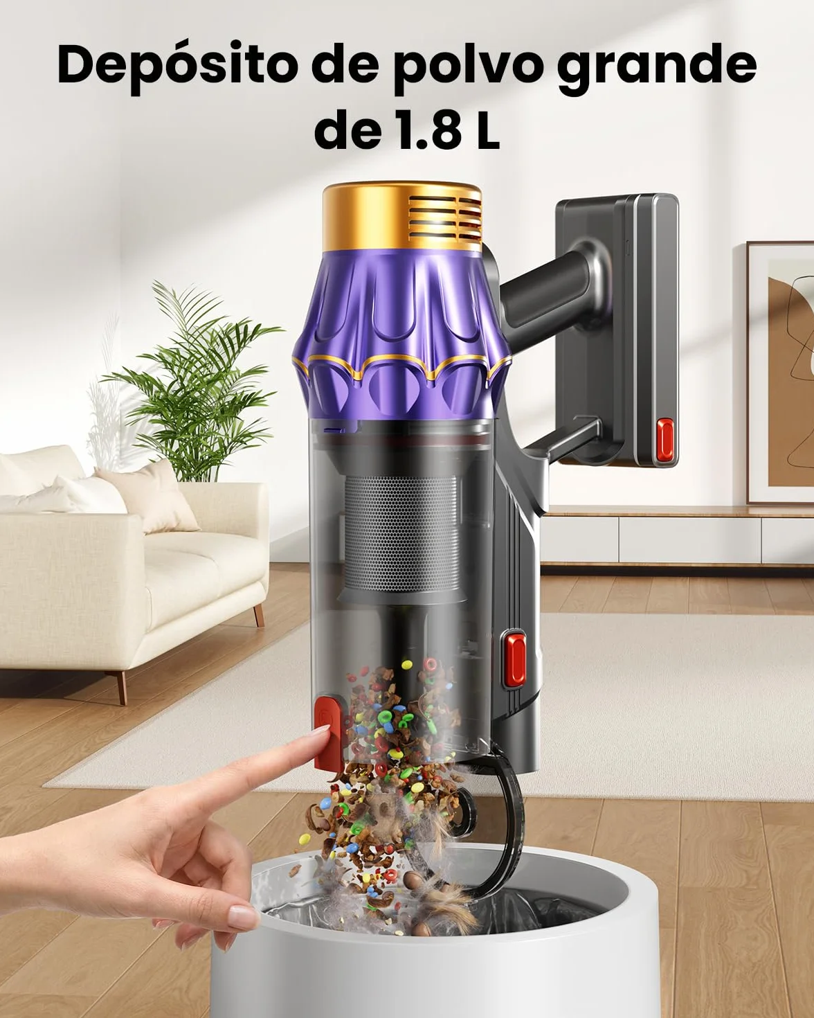 Aspiradora sin Cable 55Kpa 650W 70Mins 1.8L Filtración 8 Etapas Autoportante para Pelo de Mascotas