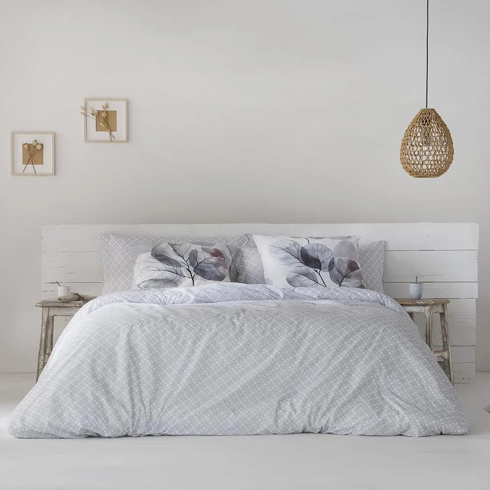 COTTON ARTean Funda Nórdica Cama 135 satén algodón 200 Hilos Lorna Gris | Incluye 2 piezas: F. Edredón 220x220 + 1 F.de Almohada Cierre Botones. Certificado OEKO-TEX